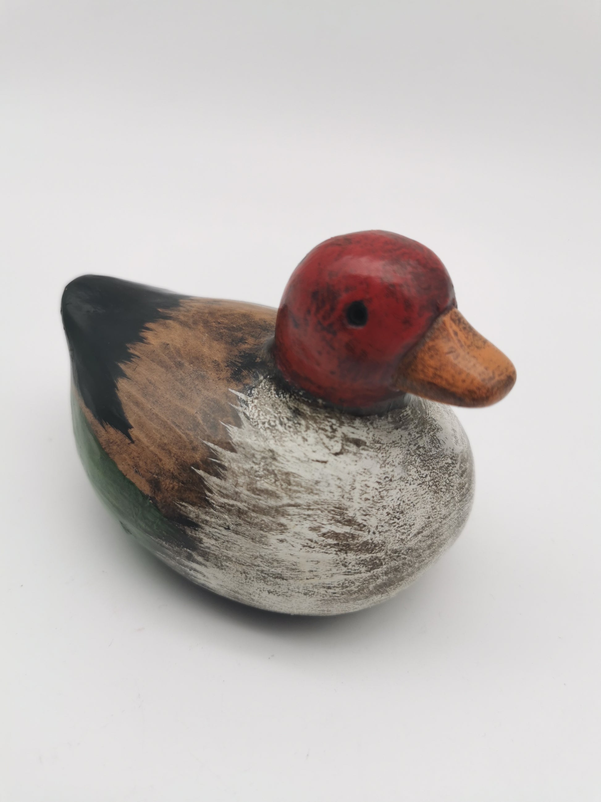 Vintage Small Clay Duck Figurine – Hand-Painted Rustic Folk Art Bird Sculpture, Signed