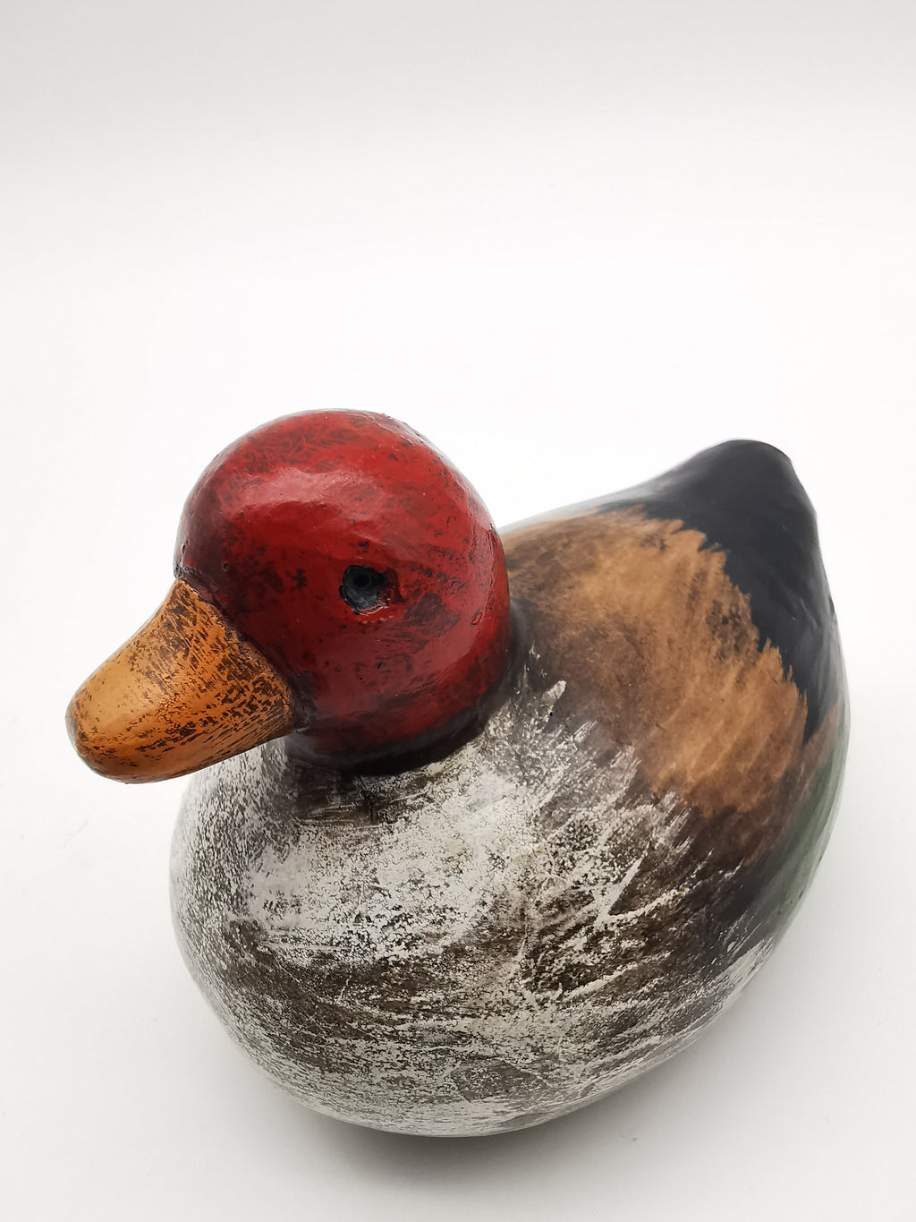 Vintage Small Clay Duck Figurine – Hand-Painted Rustic Folk Art Bird Sculpture, Signed
