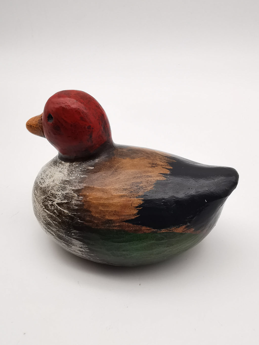 Vintage Small Clay Duck Figurine – Hand-Painted Rustic Folk Art Bird Sculpture, Signed