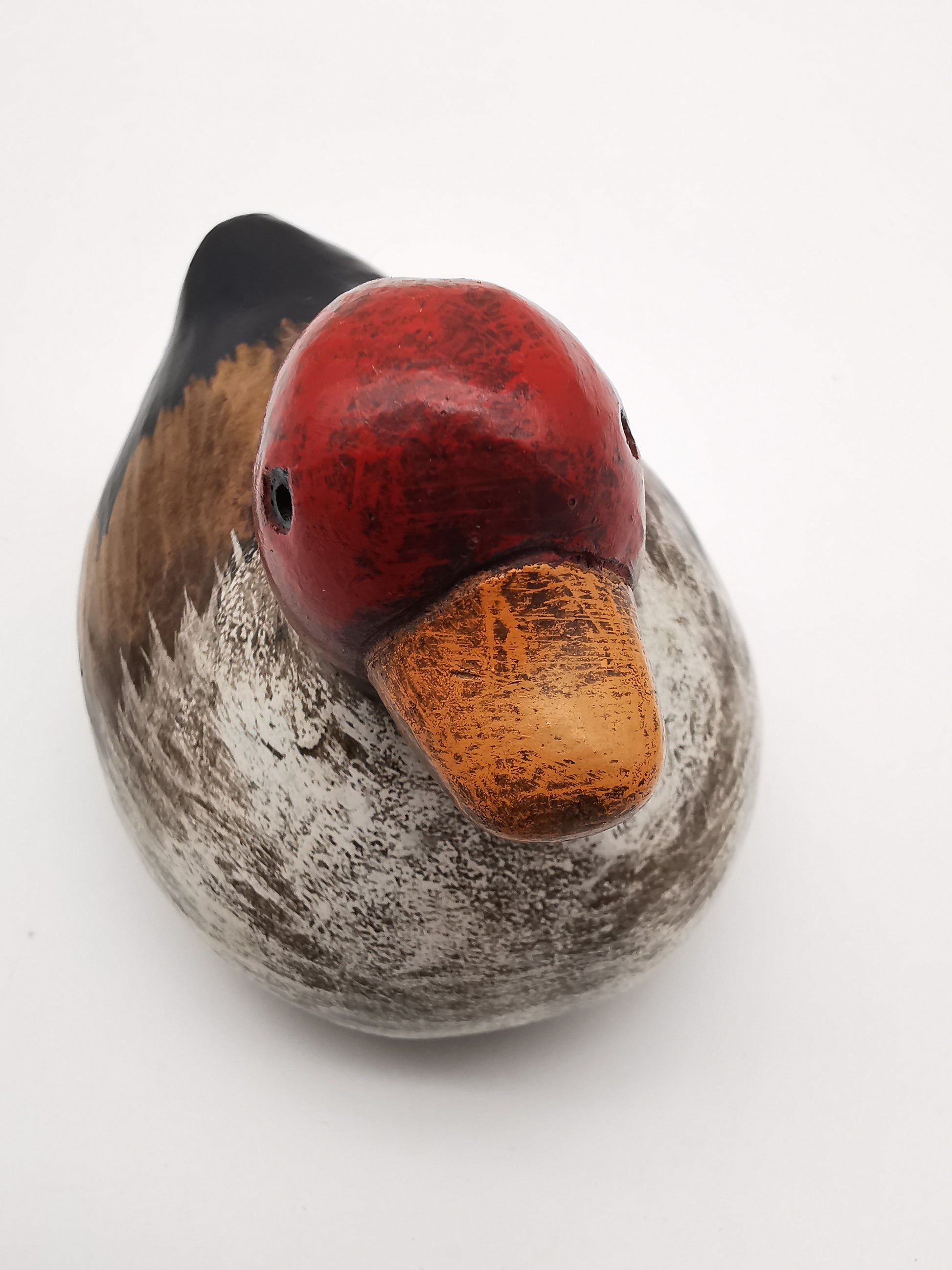 Vintage Small Clay Duck Figurine – Hand-Painted Rustic Folk Art Bird Sculpture, Signed