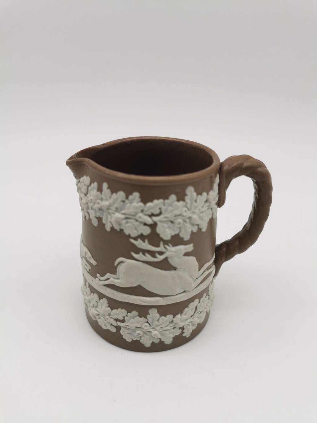 Antique Dudson Brown Jasperware Hunting Scene Cream Jug, Mid-Late 19th c