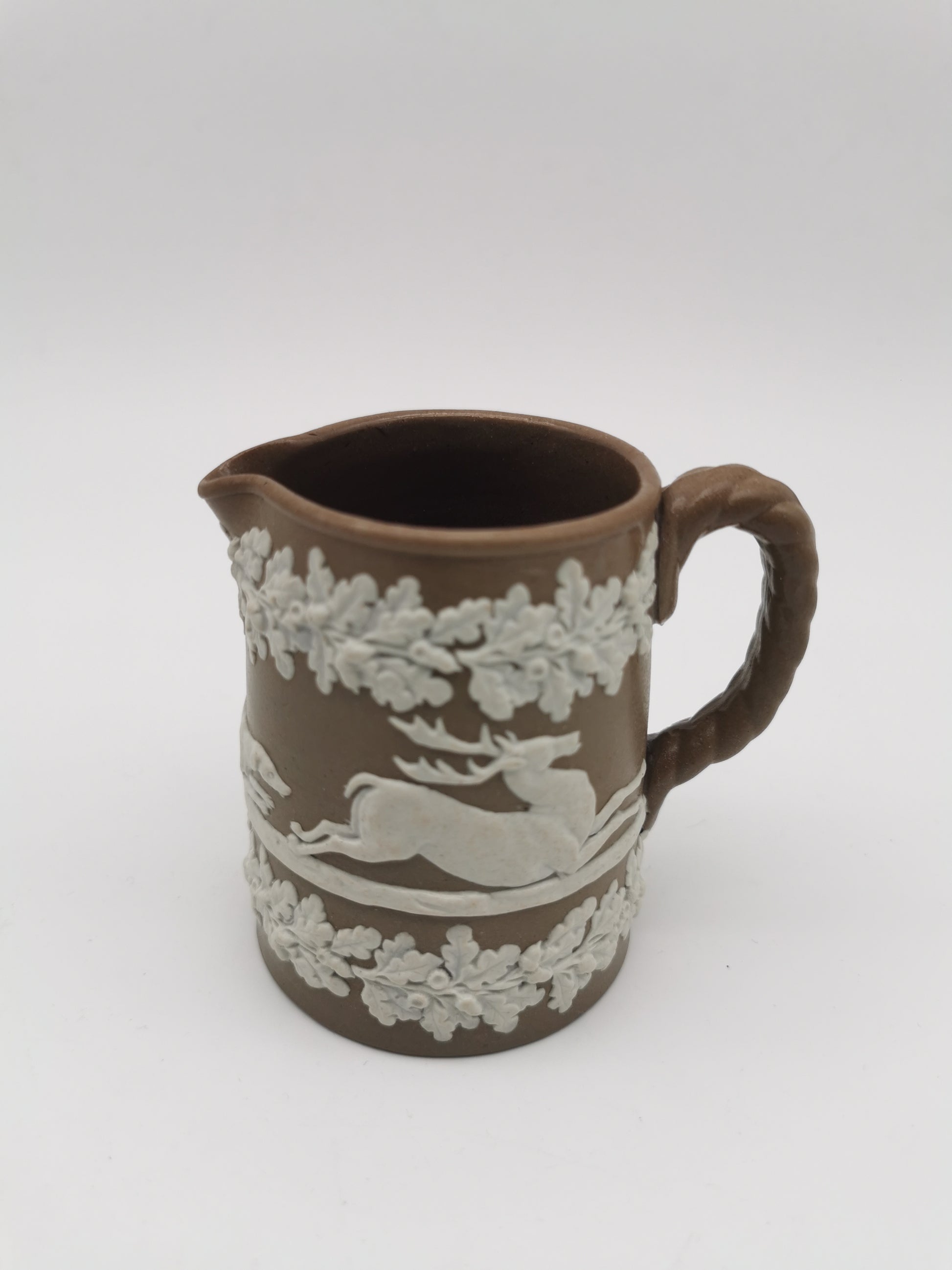Antique Dudson Brown Jasperware Hunting Scene Cream Jug, Mid-Late 19th c