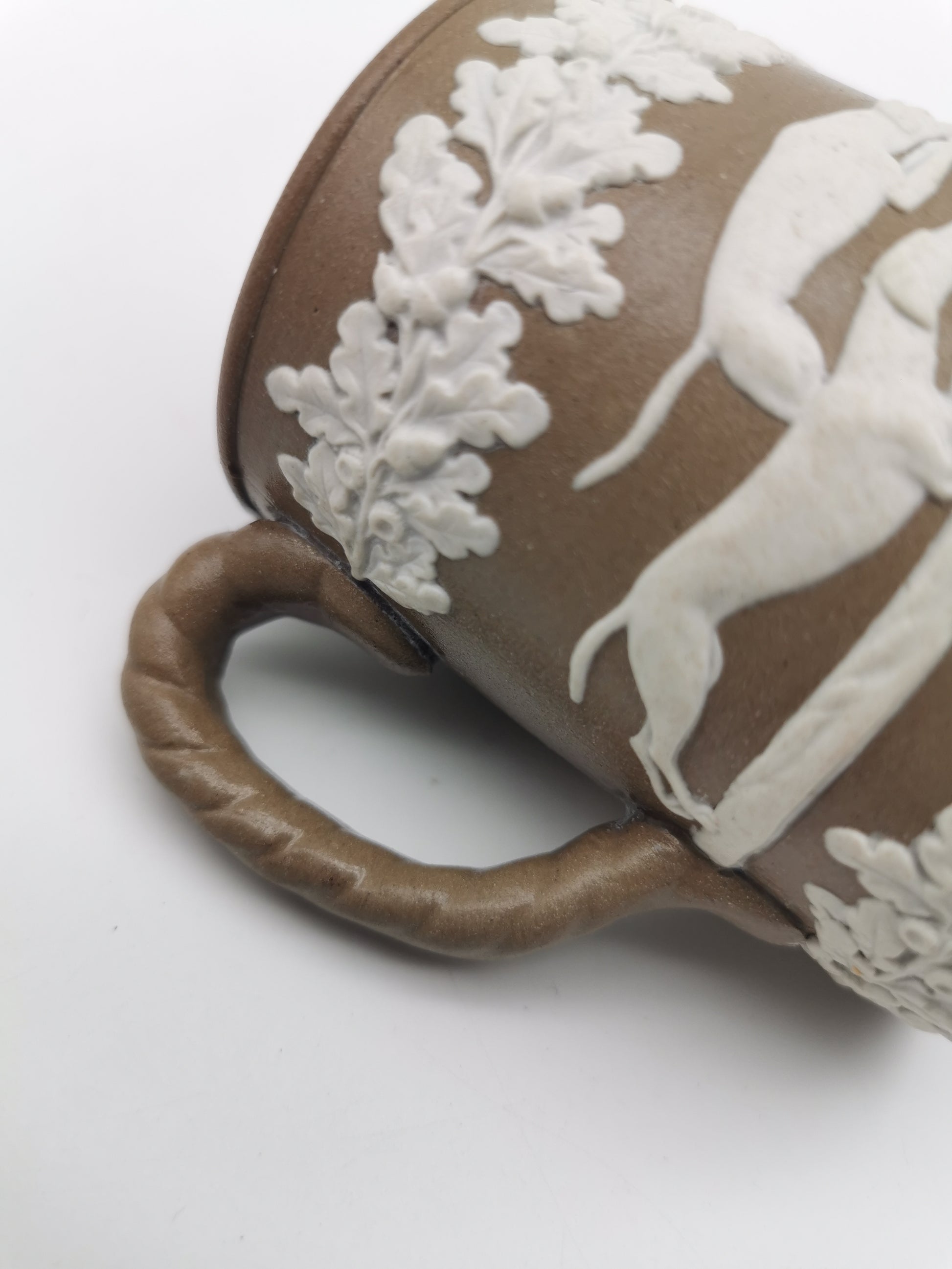 Antique Dudson Brown Jasperware Hunting Scene Cream Jug, Mid-Late 19th c