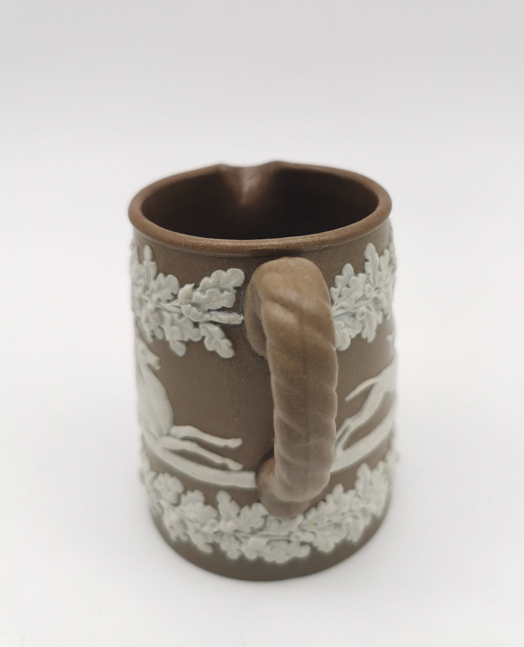 Antique Dudson Brown Jasperware Hunting Scene Cream Jug, Mid-Late 19th c
