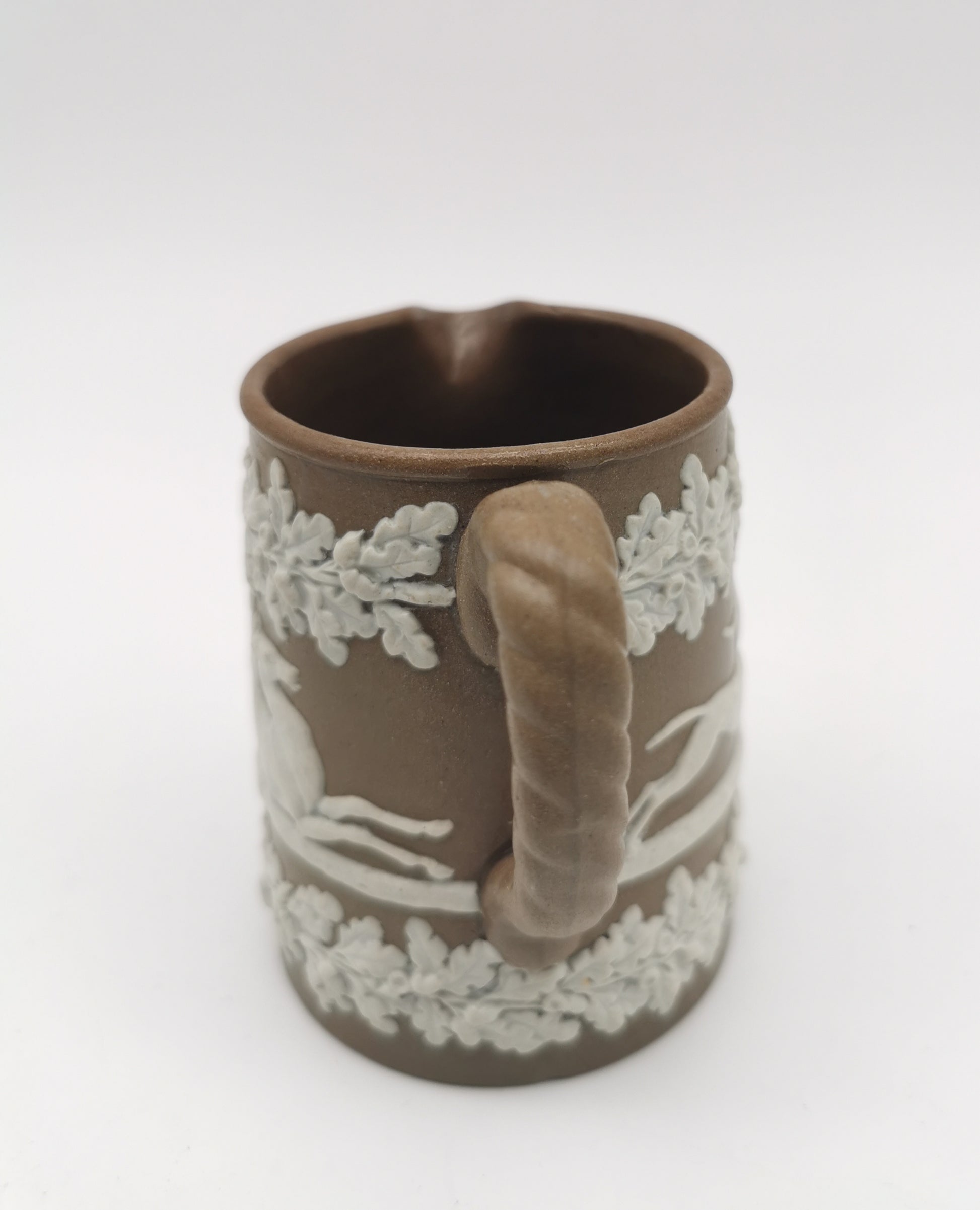 Antique Dudson Brown Jasperware Hunting Scene Cream Jug, Mid-Late 19th c
