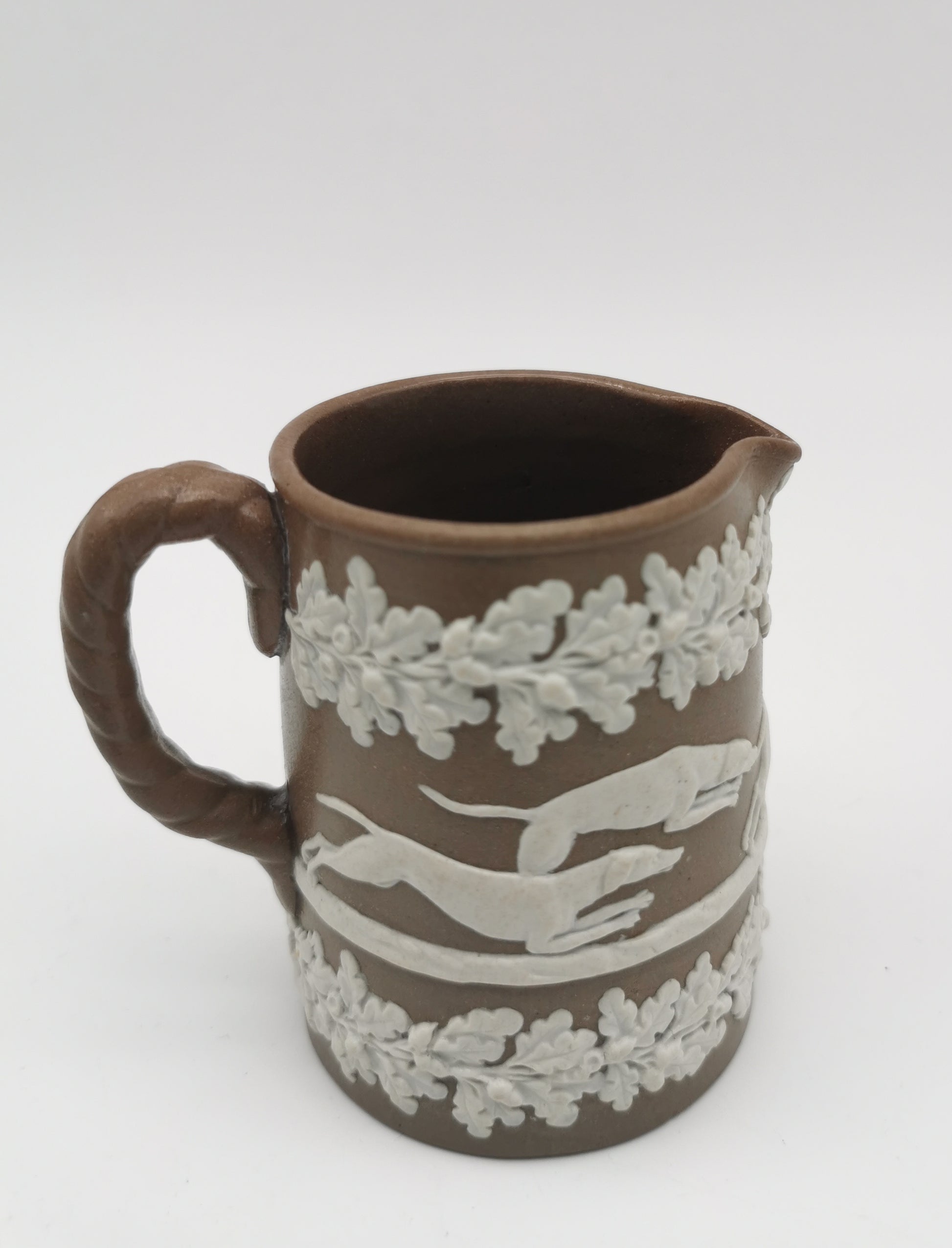 Antique Dudson Brown Jasperware Hunting Scene Cream Jug, Mid-Late 19th c