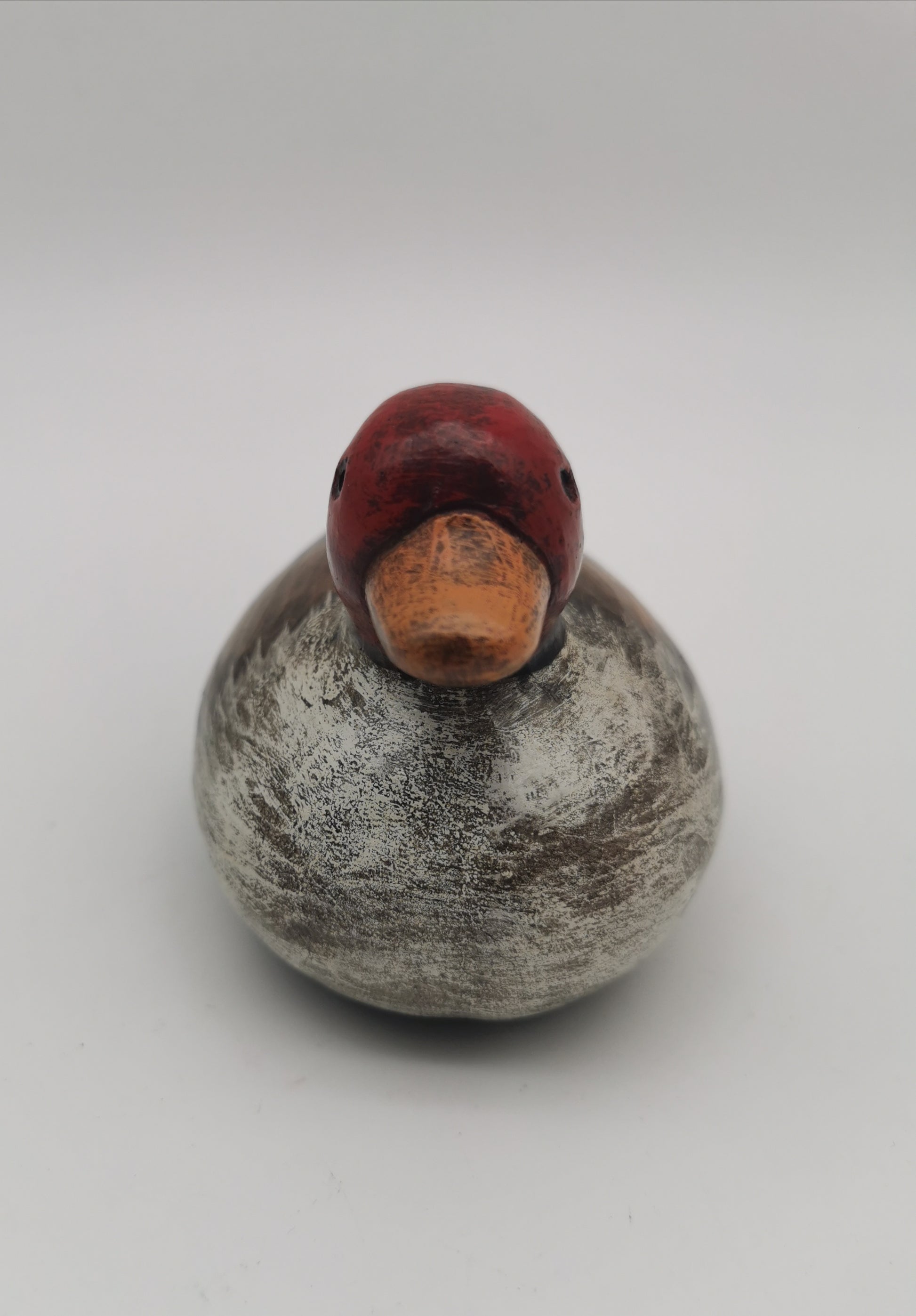 Vintage Small Clay Duck Figurine – Hand-Painted Rustic Folk Art Bird Sculpture, Signed