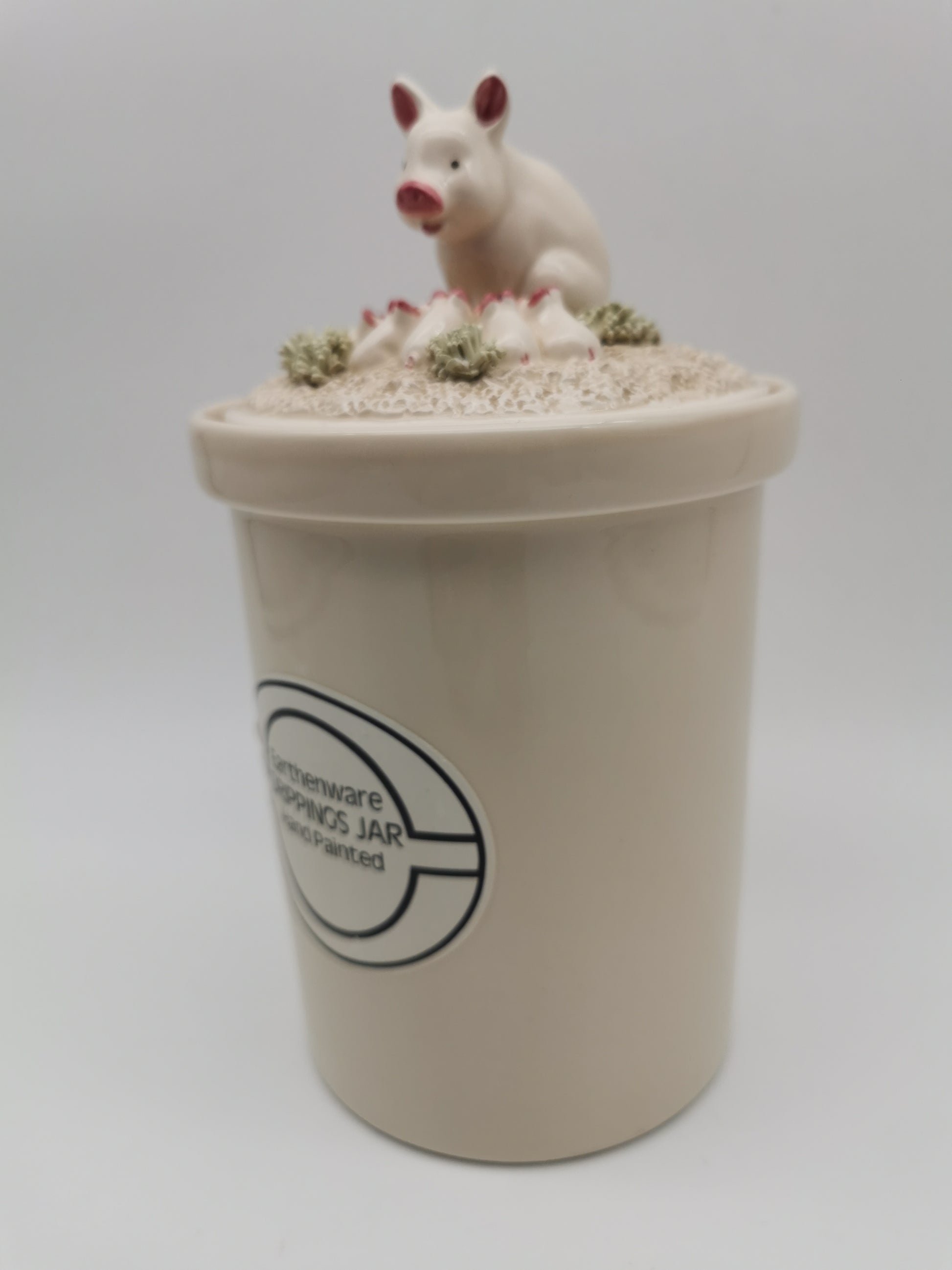 Vintage 1981 Fitz & Floyd "Country Day" Ceramic Pig Drippings Jar – Complete 3 Piece Set