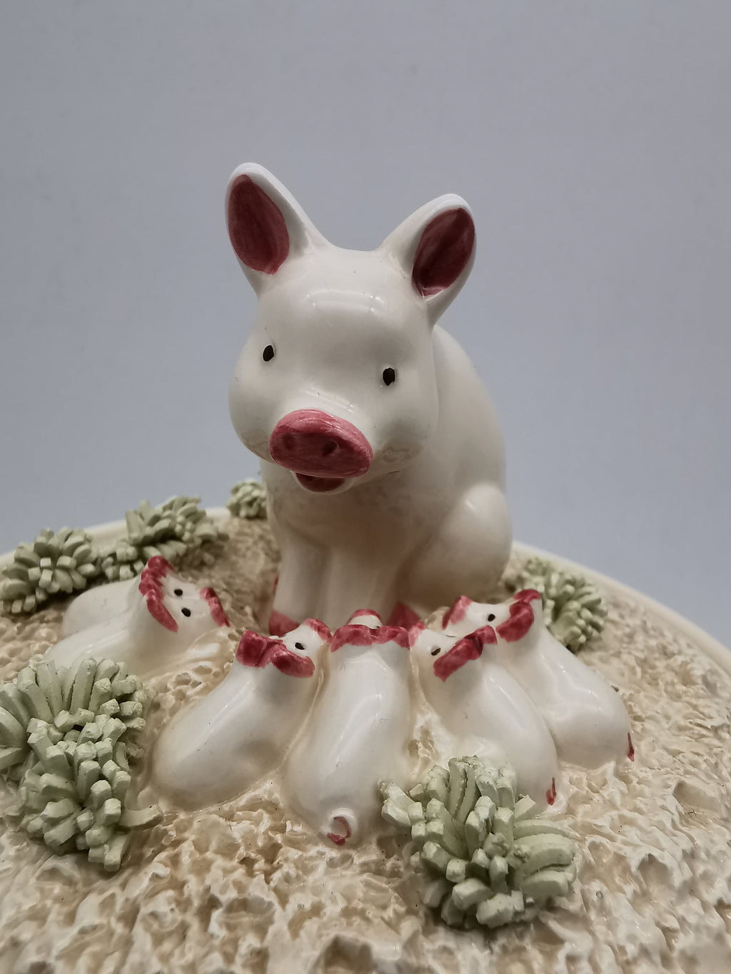 Vintage 1981 Fitz & Floyd "Country Day" Ceramic Pig Drippings Jar – Complete 3 Piece Set