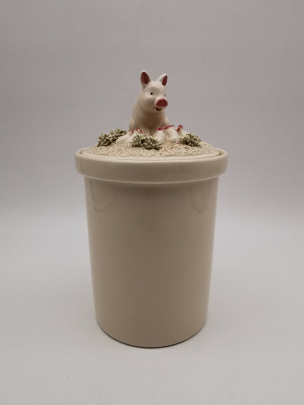 Vintage 1981 Fitz & Floyd "Country Day" Ceramic Pig Drippings Jar – Complete 3 Piece Set