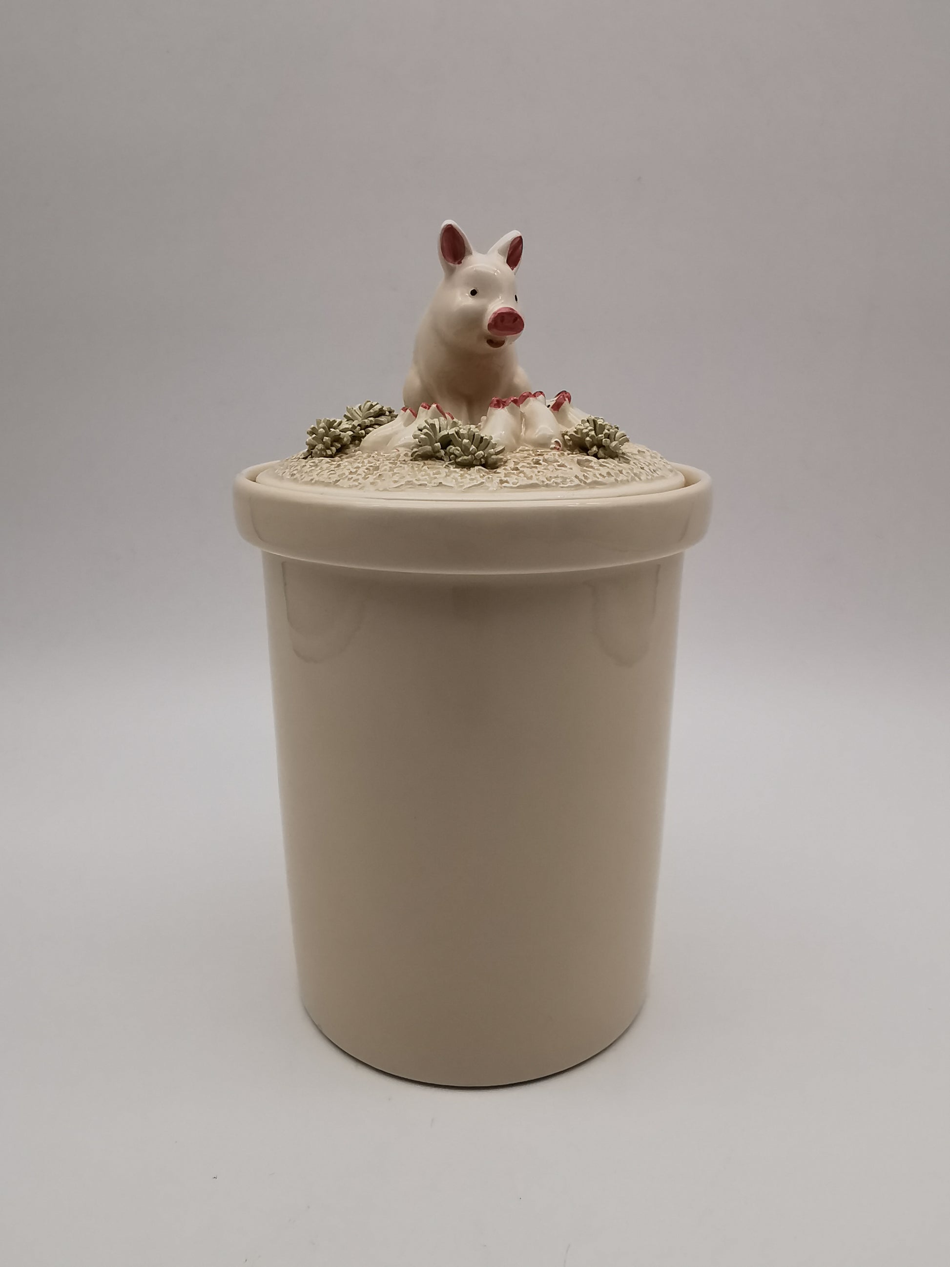 Vintage 1981 Fitz & Floyd "Country Day" Ceramic Pig Drippings Jar – Complete 3 Piece Set