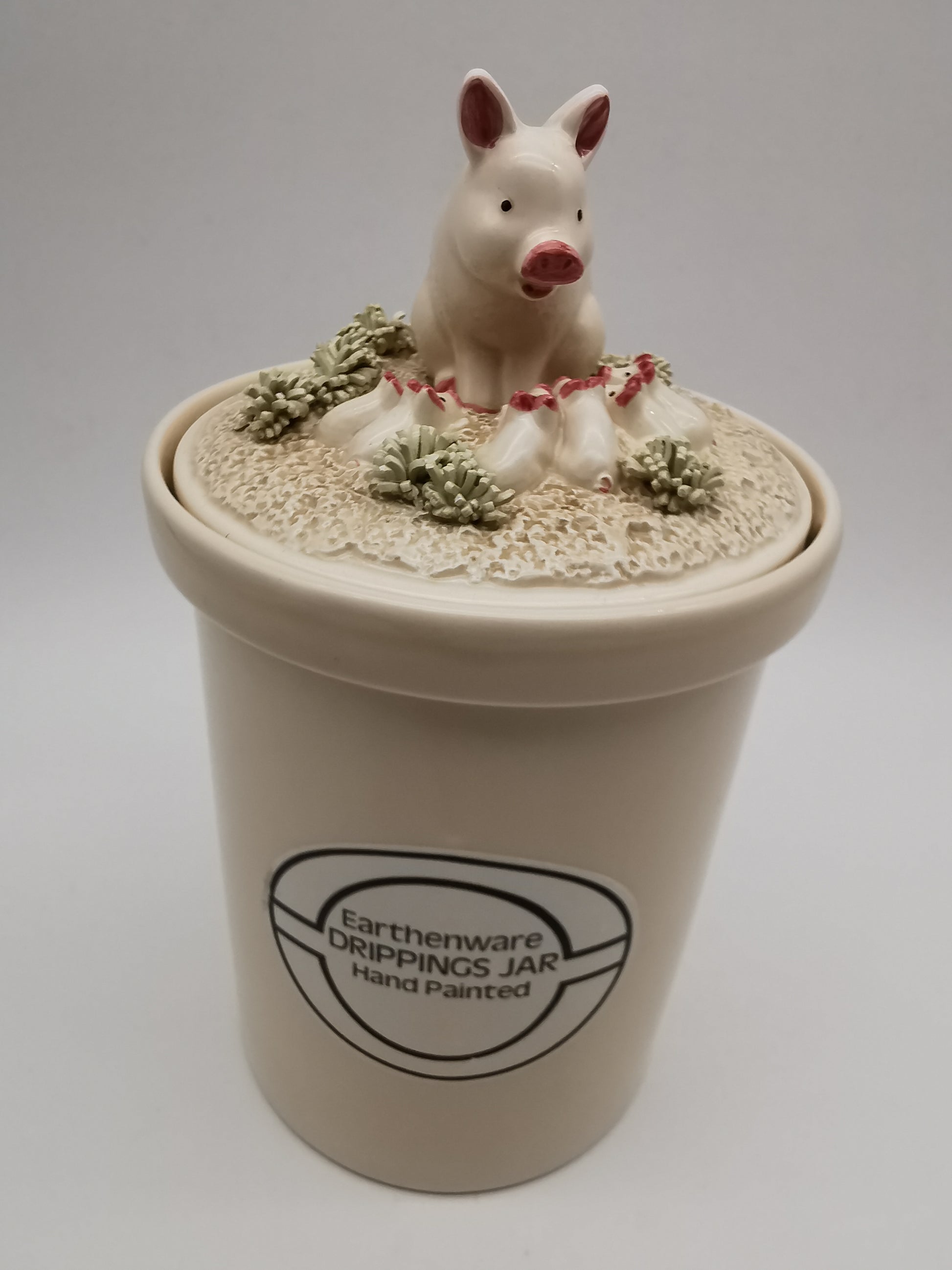 Vintage 1981 Fitz & Floyd "Country Day" Ceramic Pig Drippings Jar – Complete 3 Piece Set