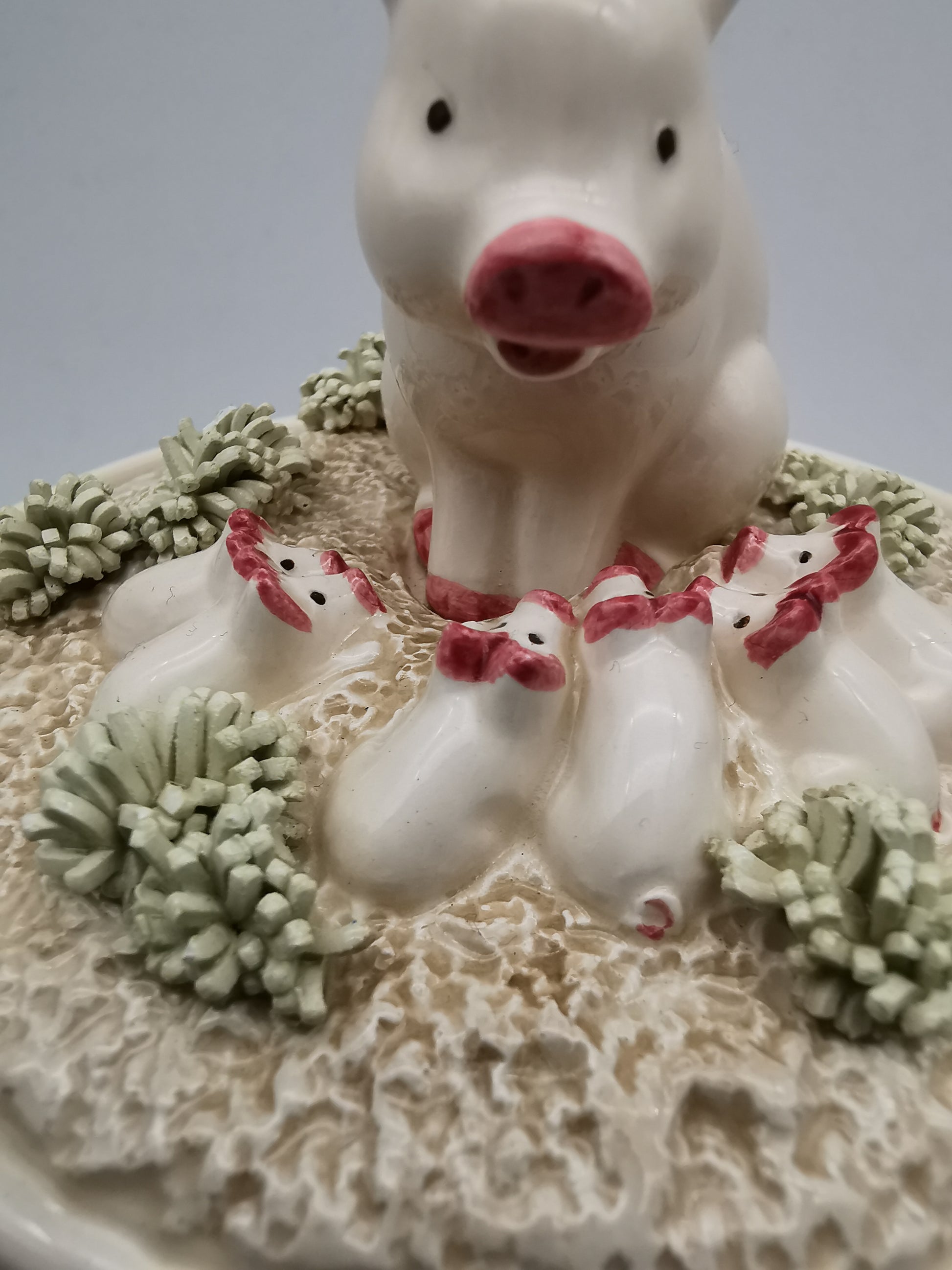 Vintage 1981 Fitz & Floyd "Country Day" Ceramic Pig Drippings Jar – Complete 3 Piece Set