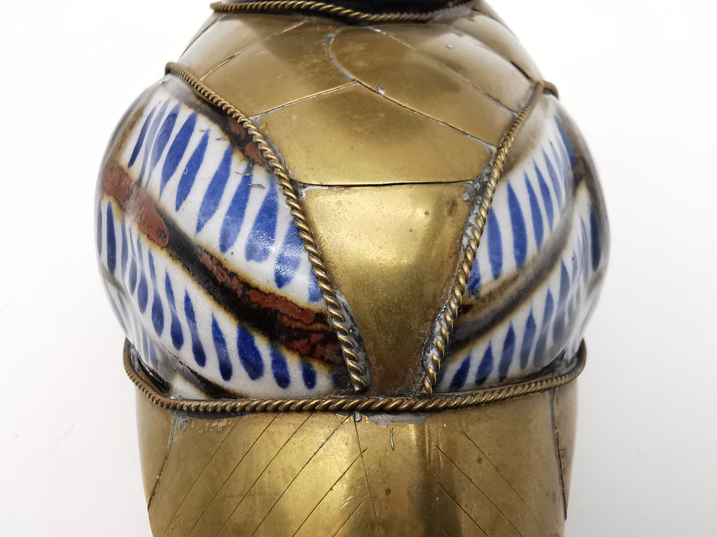 Vintage Mexican Tonalá Folk Art Ceramic & Armored Brass Duck Figurine – 1970s