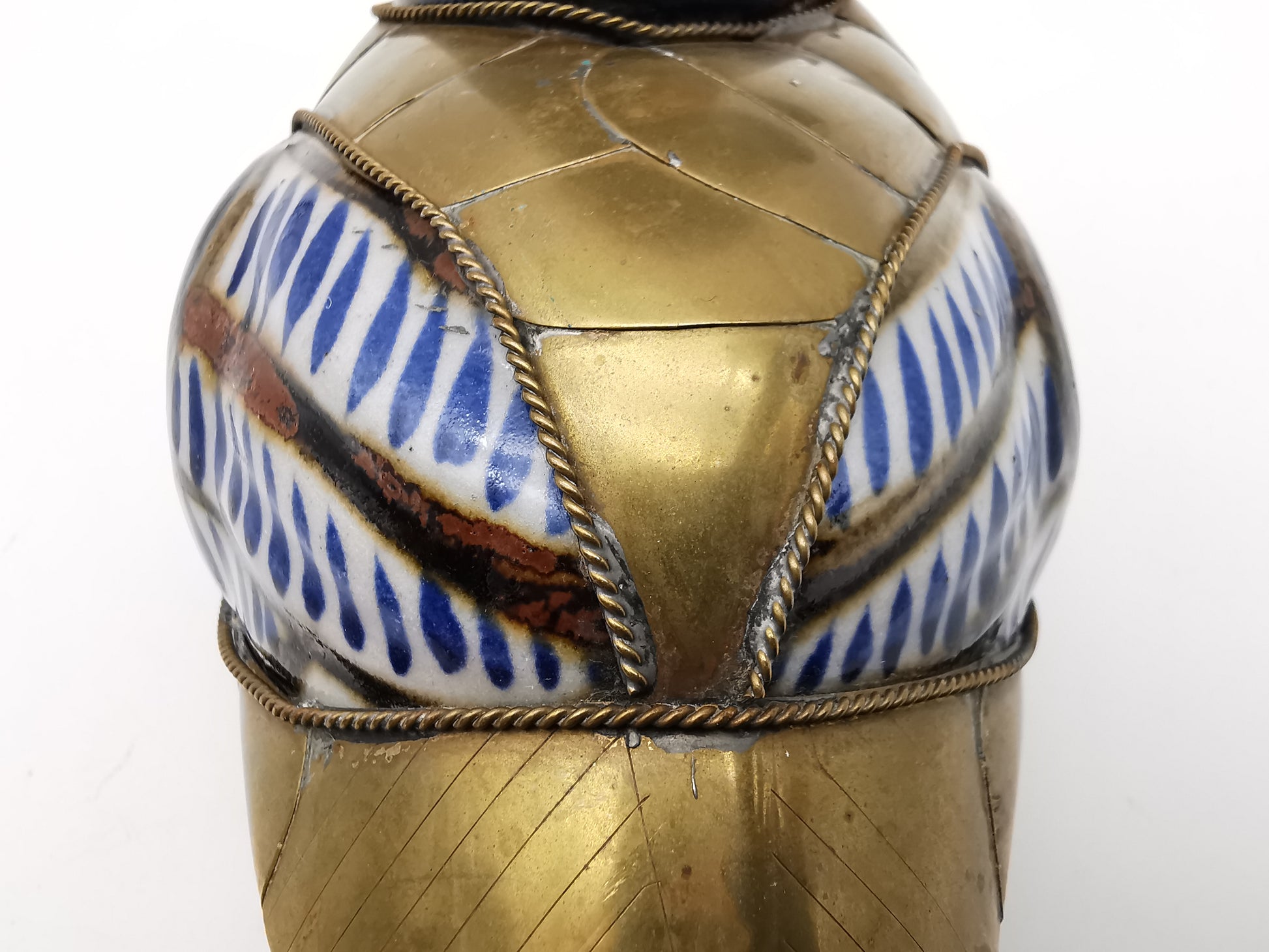 Vintage Mexican Tonalá Folk Art Ceramic & Armored Brass Duck Figurine – 1970s
