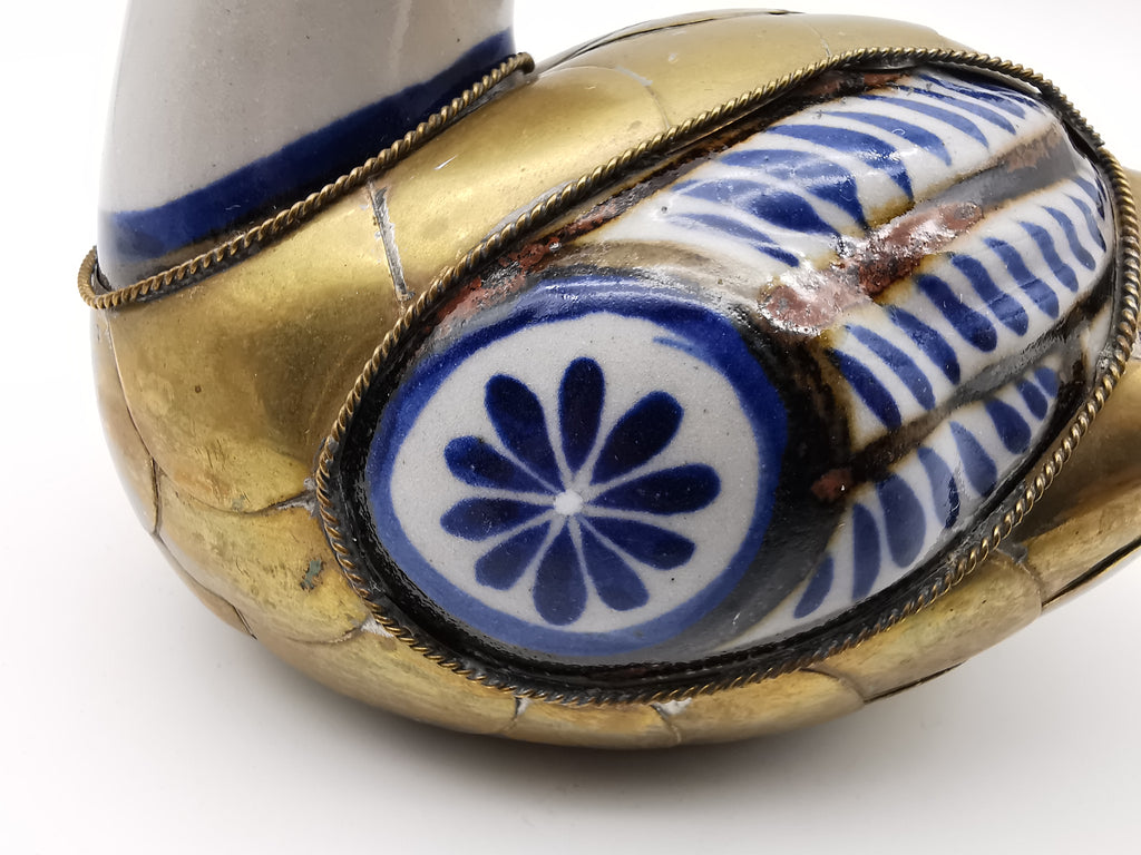 Vintage Mexican Tonalá Folk Art Ceramic & Armored Brass Duck Figurine – 1970s