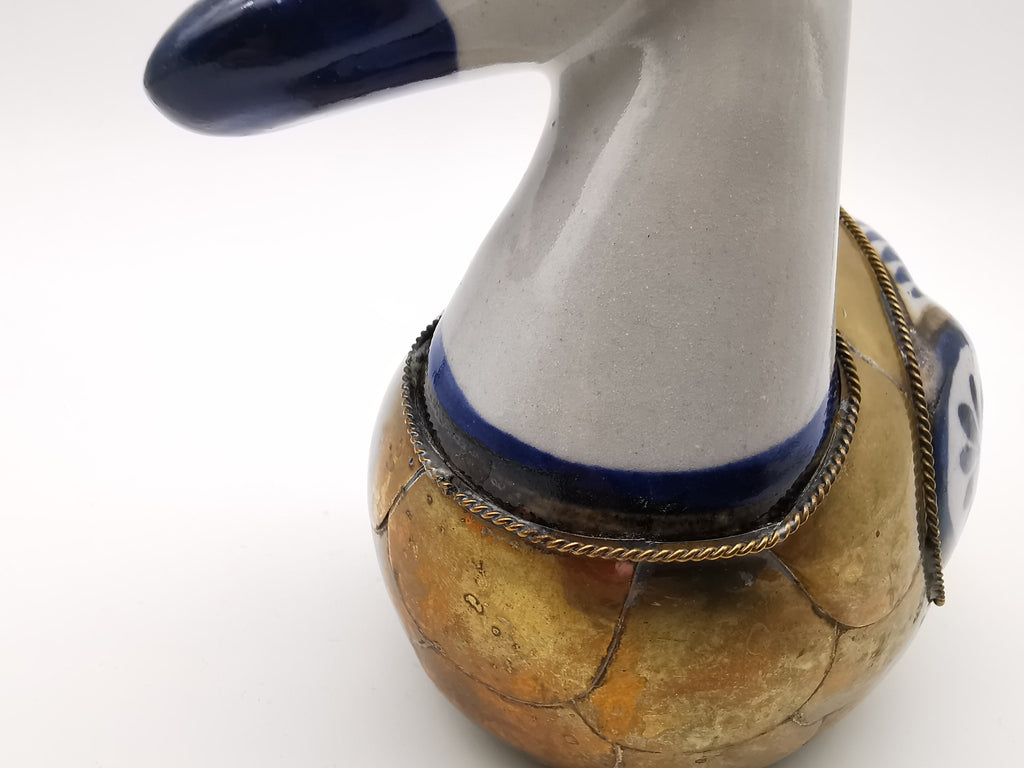 Vintage Mexican Tonalá Folk Art Ceramic & Armored Brass Duck Figurine – 1970s
