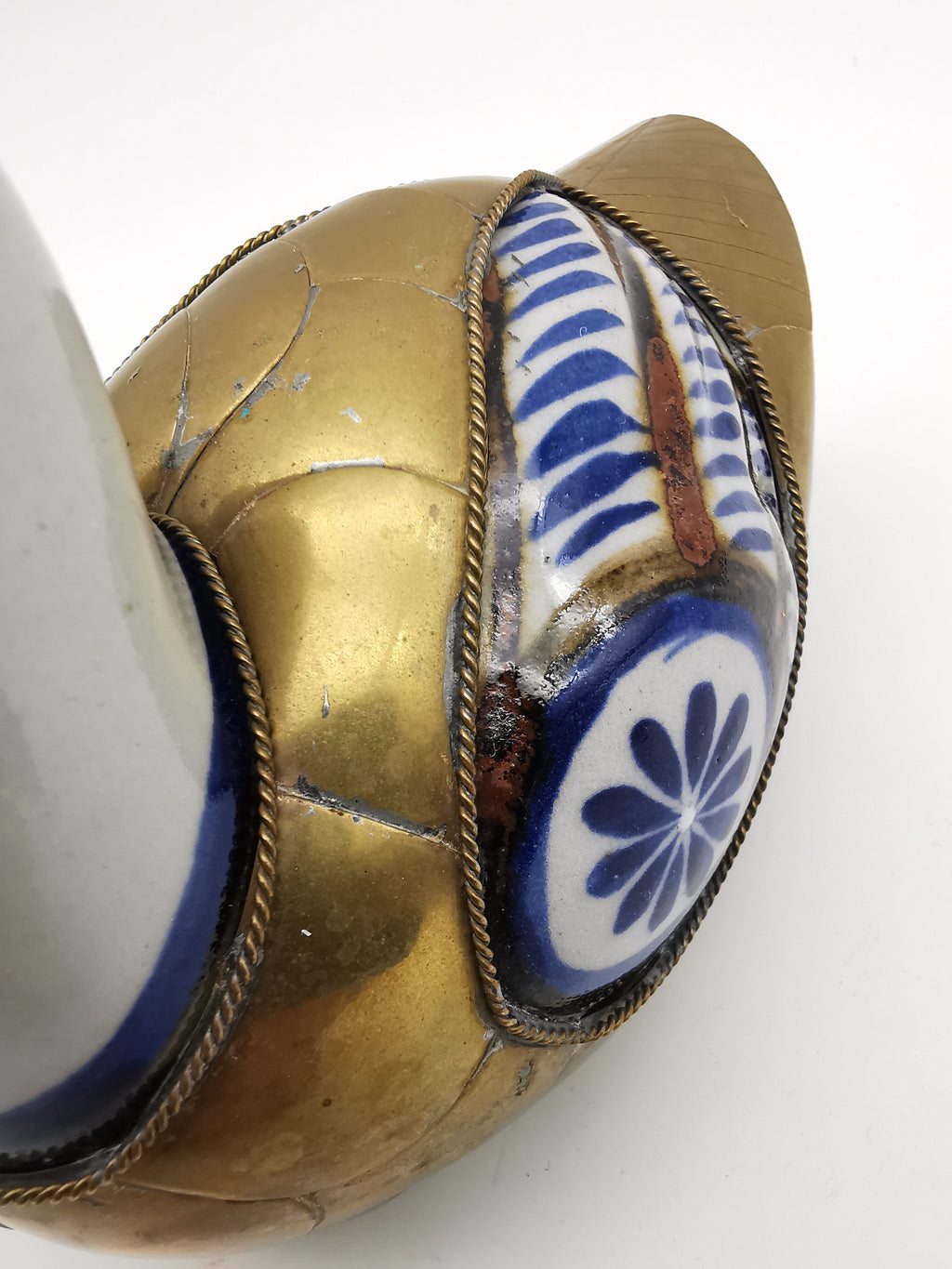 Vintage Mexican Tonalá Folk Art Ceramic & Armored Brass Duck Figurine – 1970s