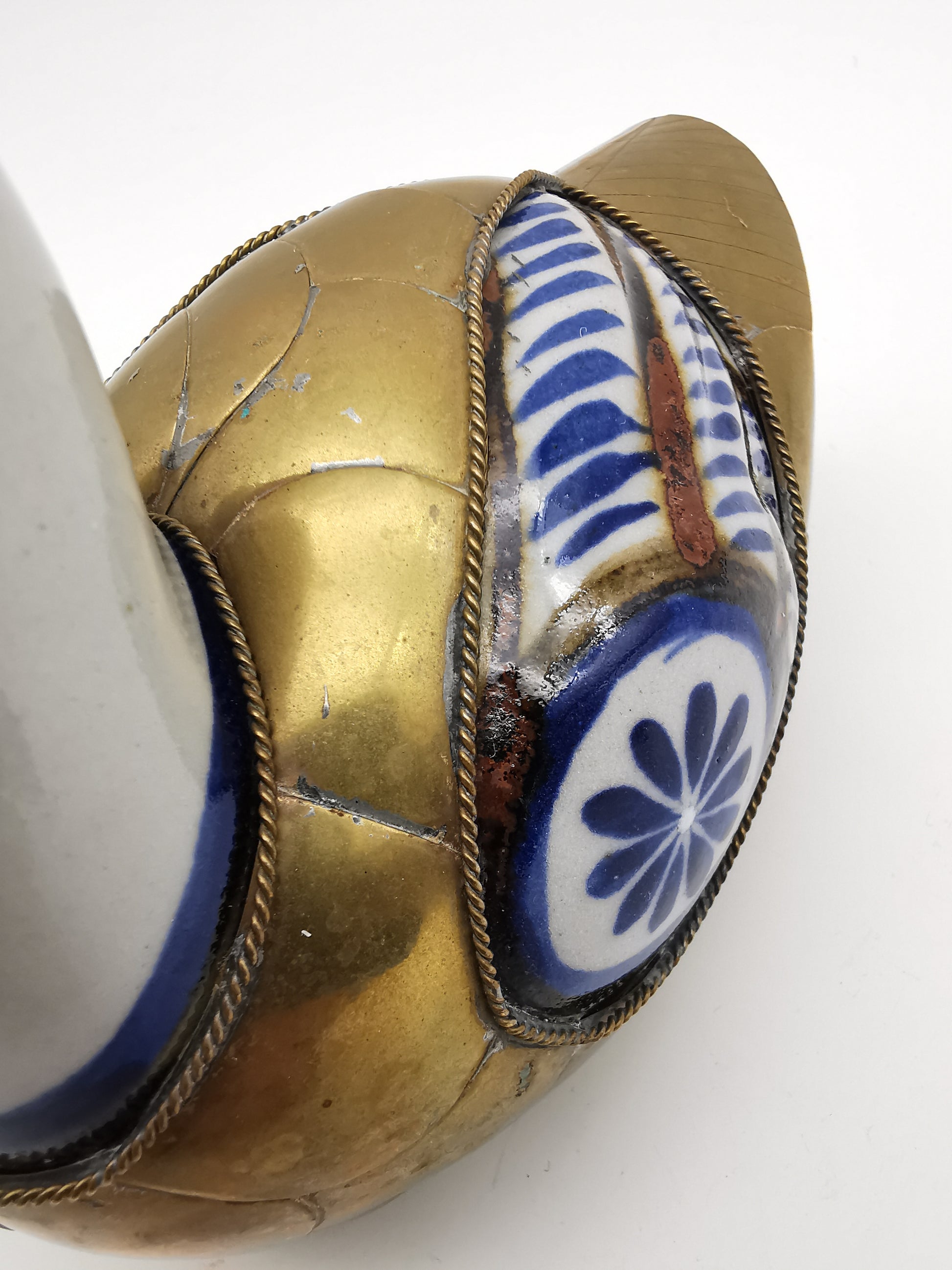 Vintage Mexican Tonalá Folk Art Ceramic & Armored Brass Duck Figurine – 1970s