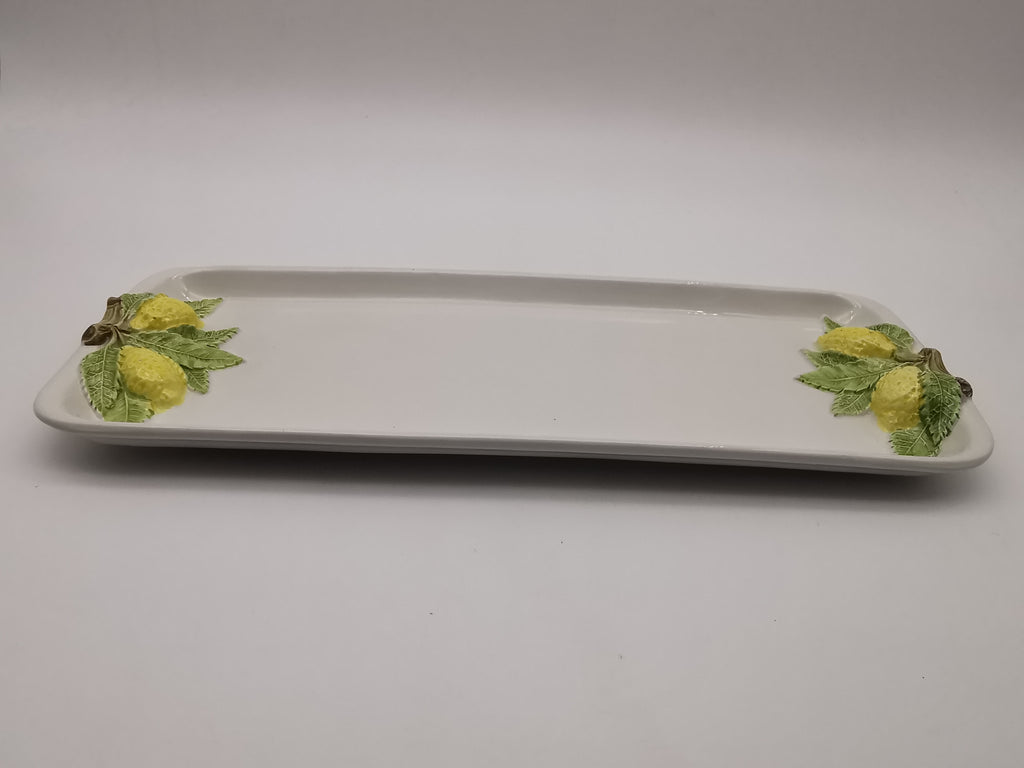 Vintage Bassano Italy Ceramic Lemon Serving Tray / Hand-Painted Majolica Rectangular Platter