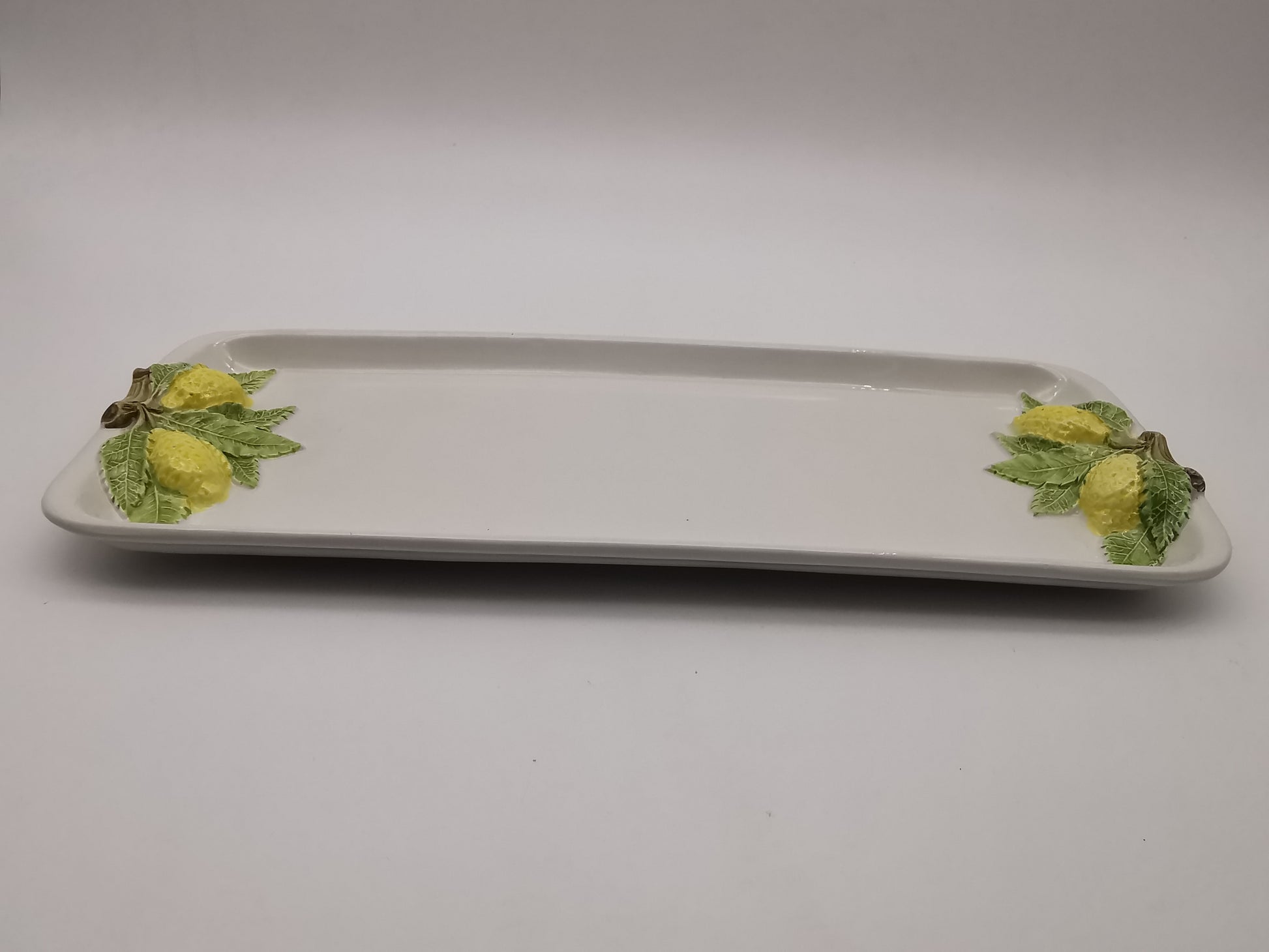 Vintage Bassano Italy Ceramic Lemon Serving Tray / Hand-Painted Majolica Rectangular Platter