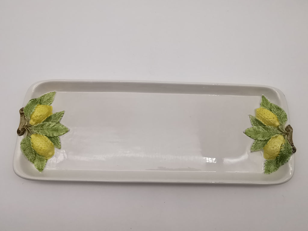 Vintage Bassano Italy Ceramic Lemon Serving Tray / Hand-Painted Majolica Rectangular Platter