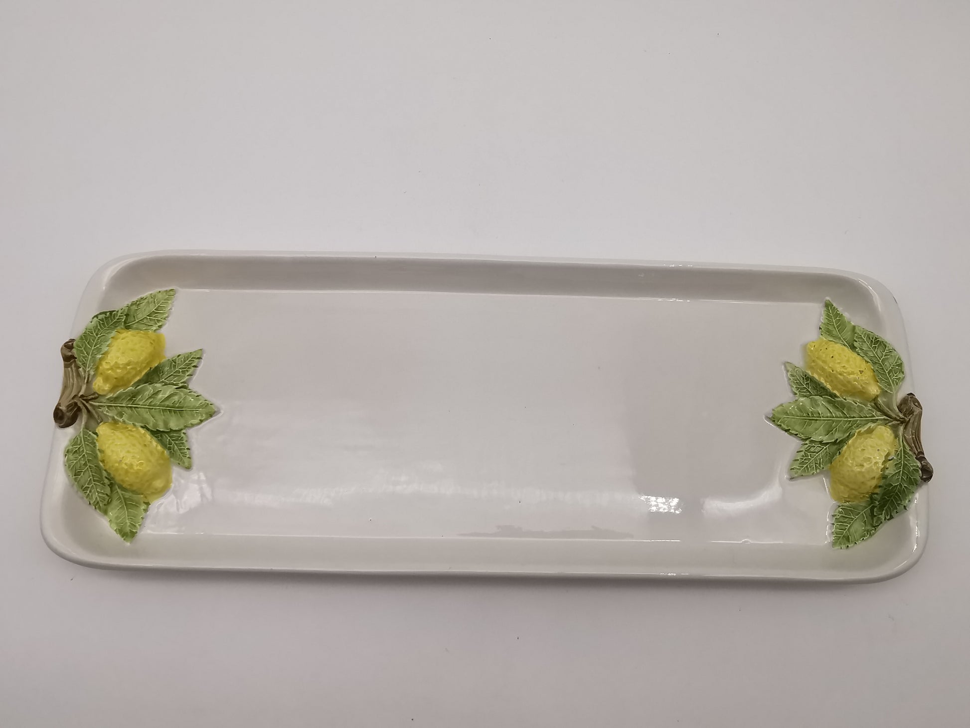 Vintage Bassano Italy Ceramic Lemon Serving Tray / Hand-Painted Majolica Rectangular Platter