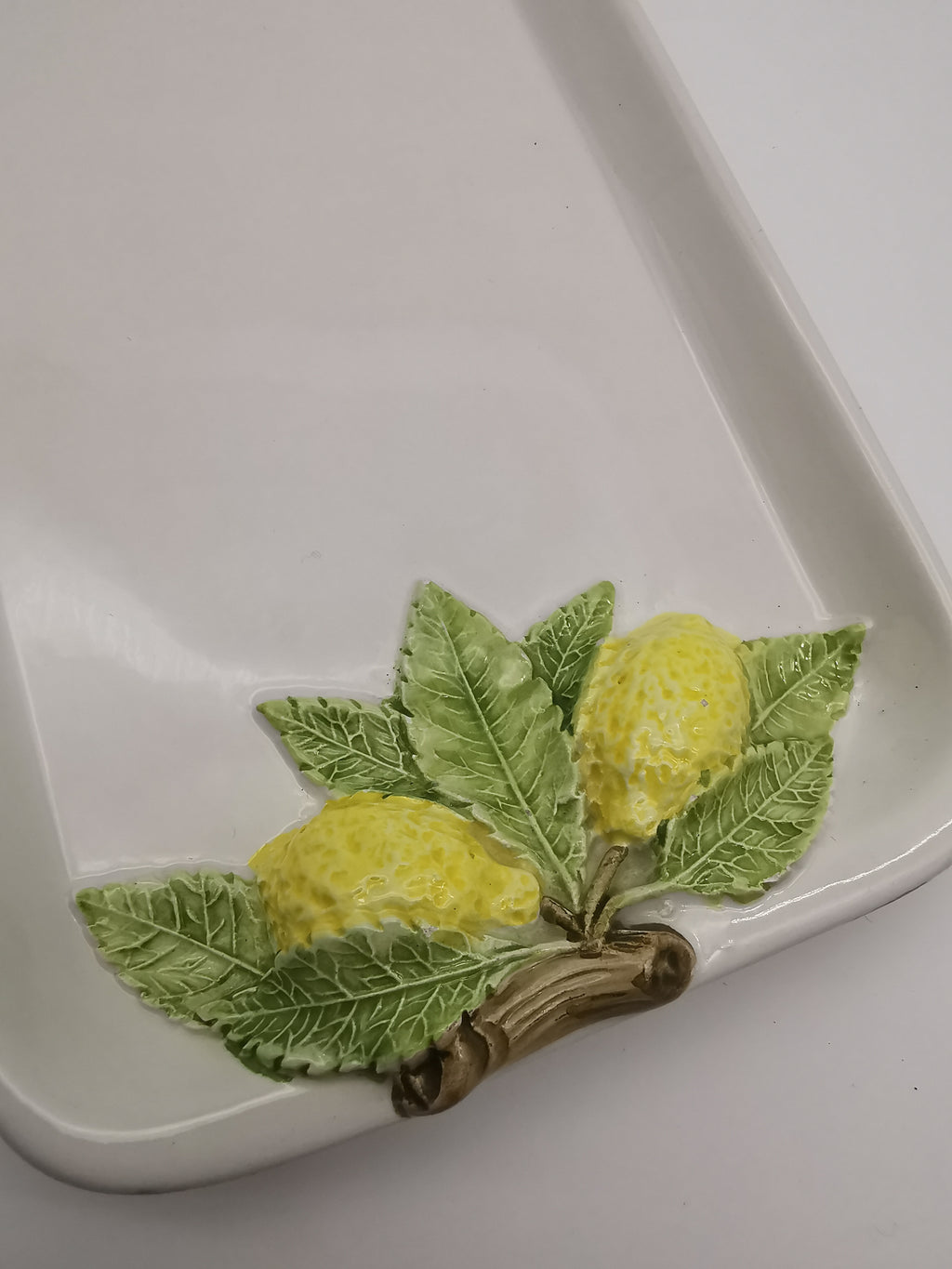 Vintage Bassano Italy Ceramic Lemon Serving Tray / Hand-Painted Majolica Rectangular Platter