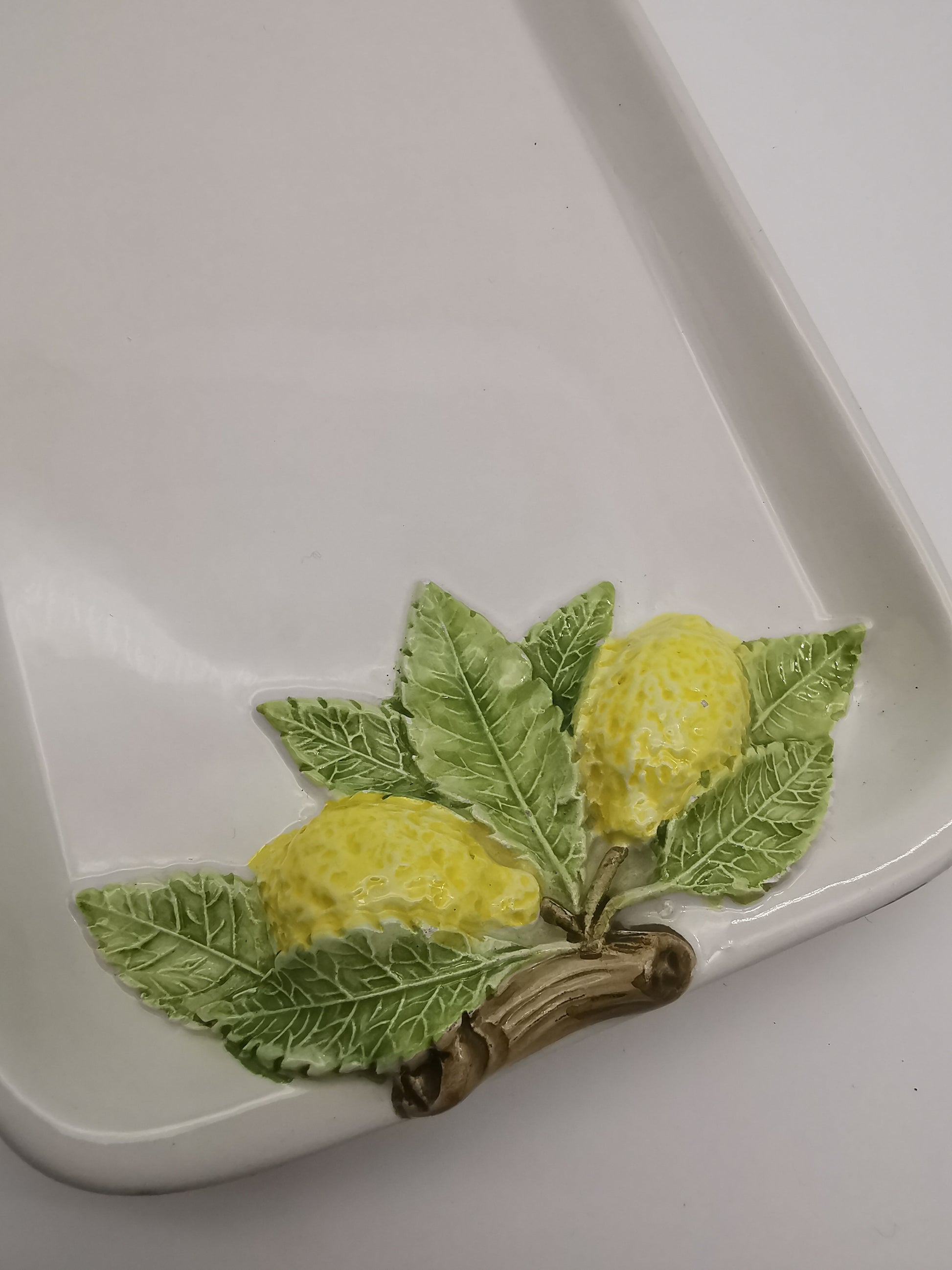 Vintage Bassano Italy Ceramic Lemon Serving Tray / Hand-Painted Majolica Rectangular Platter
