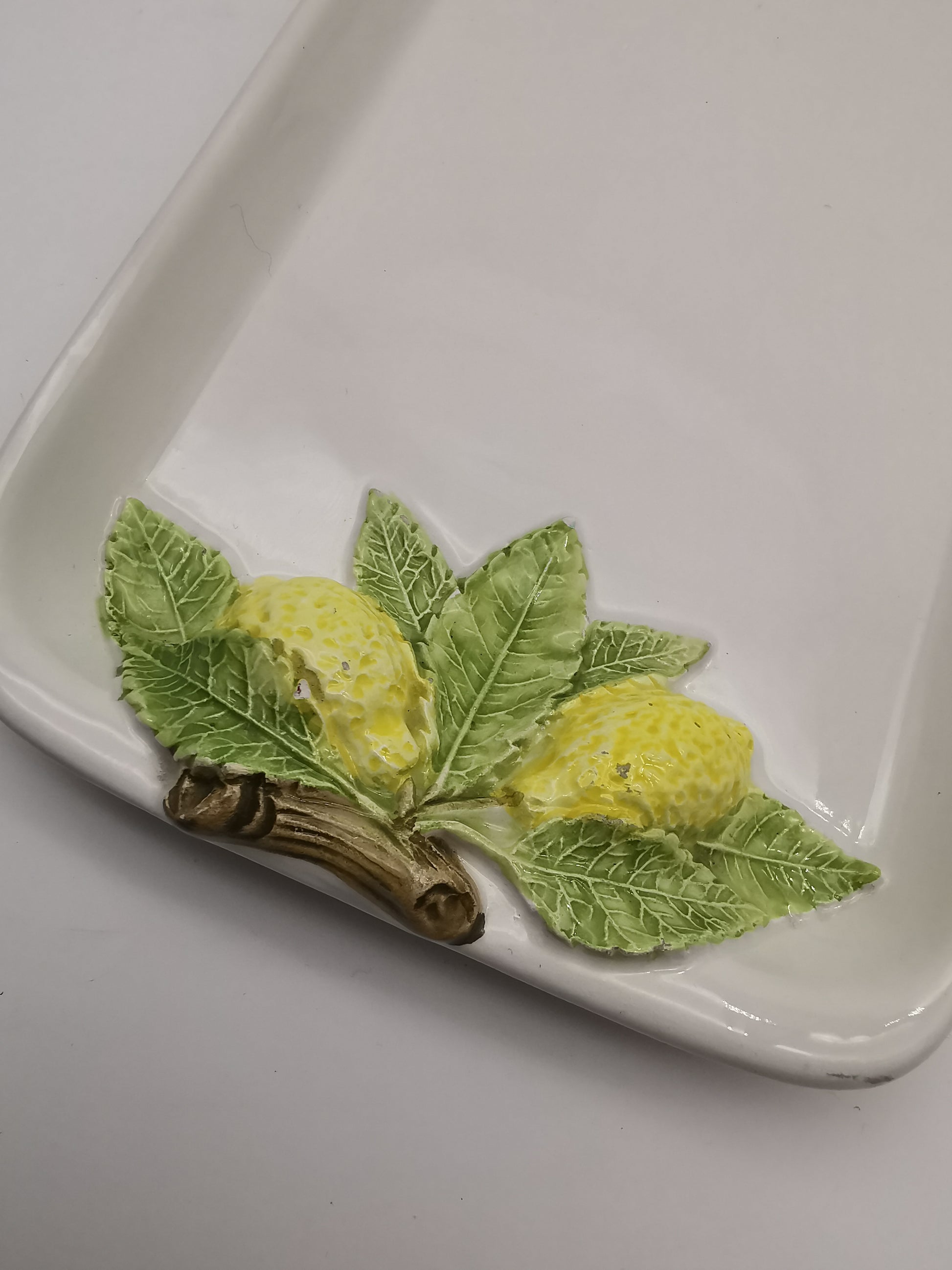 Vintage Bassano Italy Ceramic Lemon Serving Tray / Hand-Painted Majolica Rectangular Platter
