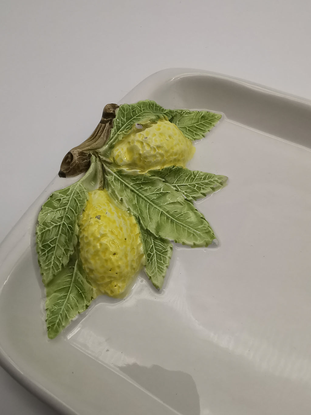Vintage Bassano Italy Ceramic Lemon Serving Tray / Hand-Painted Majolica Rectangular Platter