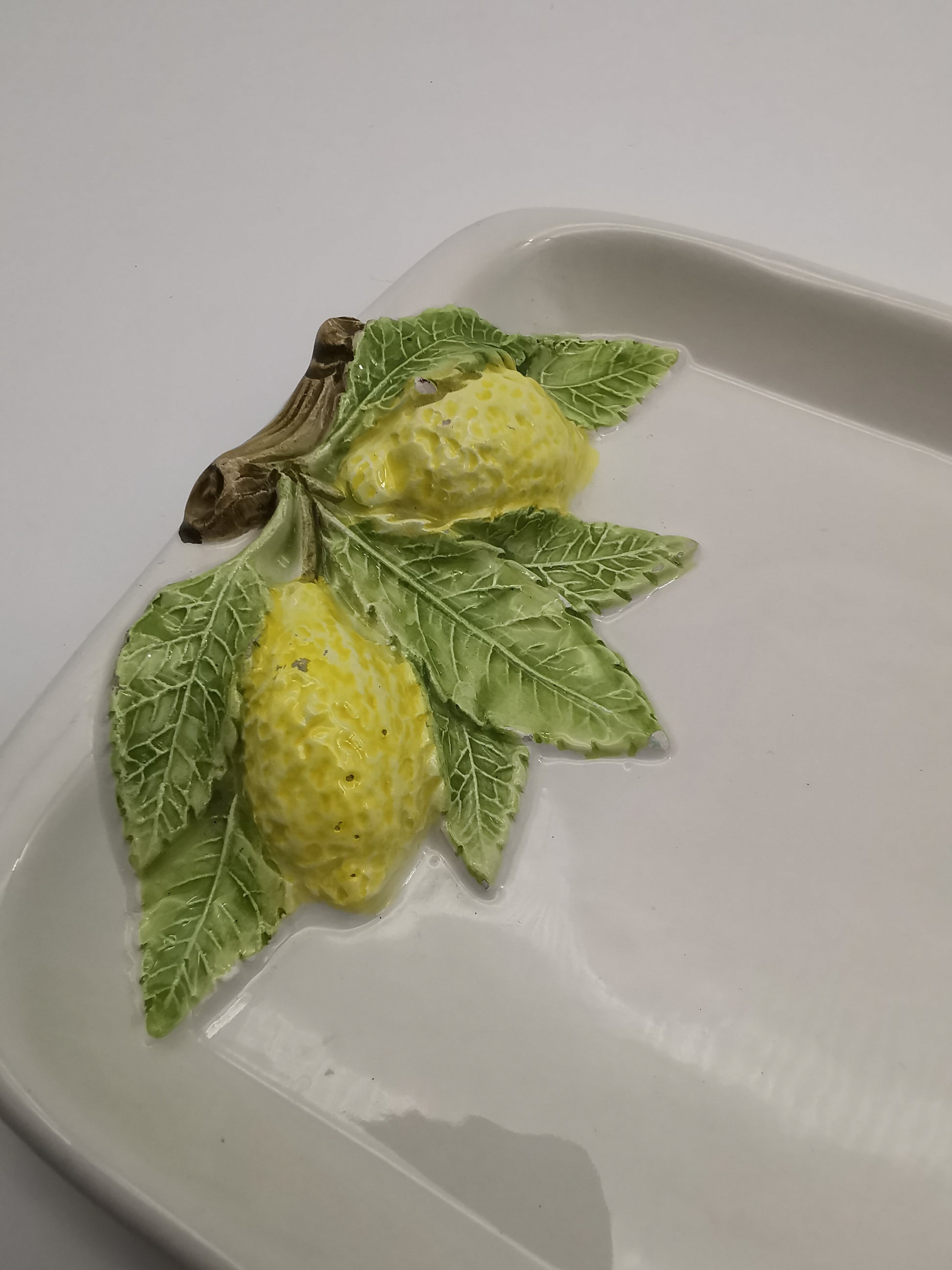 Vintage Bassano Italy Ceramic Lemon Serving Tray / Hand-Painted Majolica Rectangular Platter