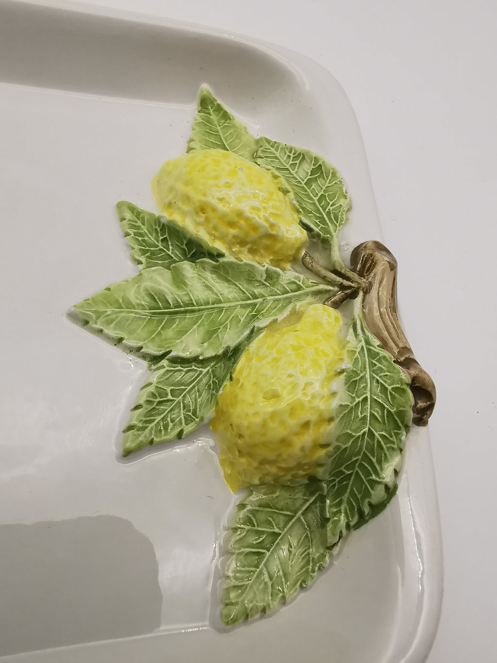 Vintage Bassano Italy Ceramic Lemon Serving Tray / Hand-Painted Majolica Rectangular Platter