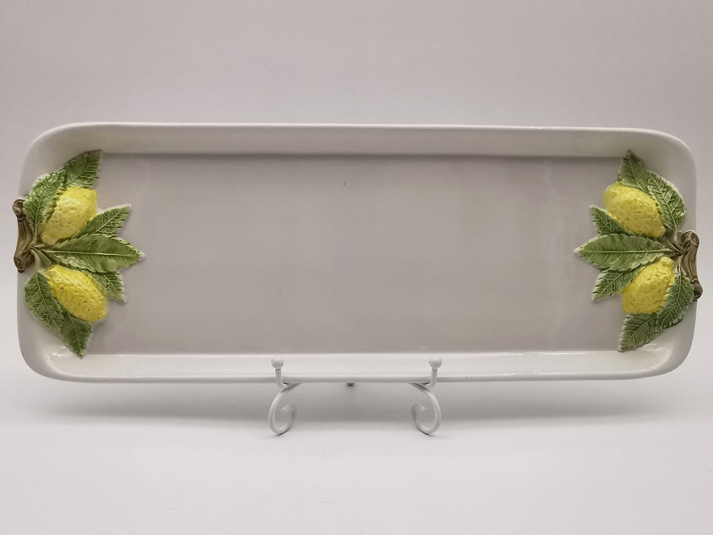 Vintage Bassano Italy Ceramic Lemon Serving Tray / Hand-Painted Majolica Rectangular Platter