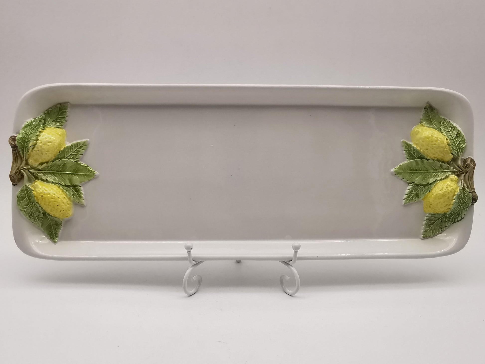 Vintage Bassano Italy Ceramic Lemon Serving Tray / Hand-Painted Majolica Rectangular Platter