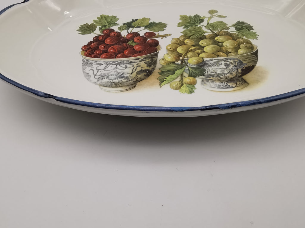 Large Vintage Italian Ceramic Serving Platter – 16" Beautiful Gooseberry Botanical Oval Tray