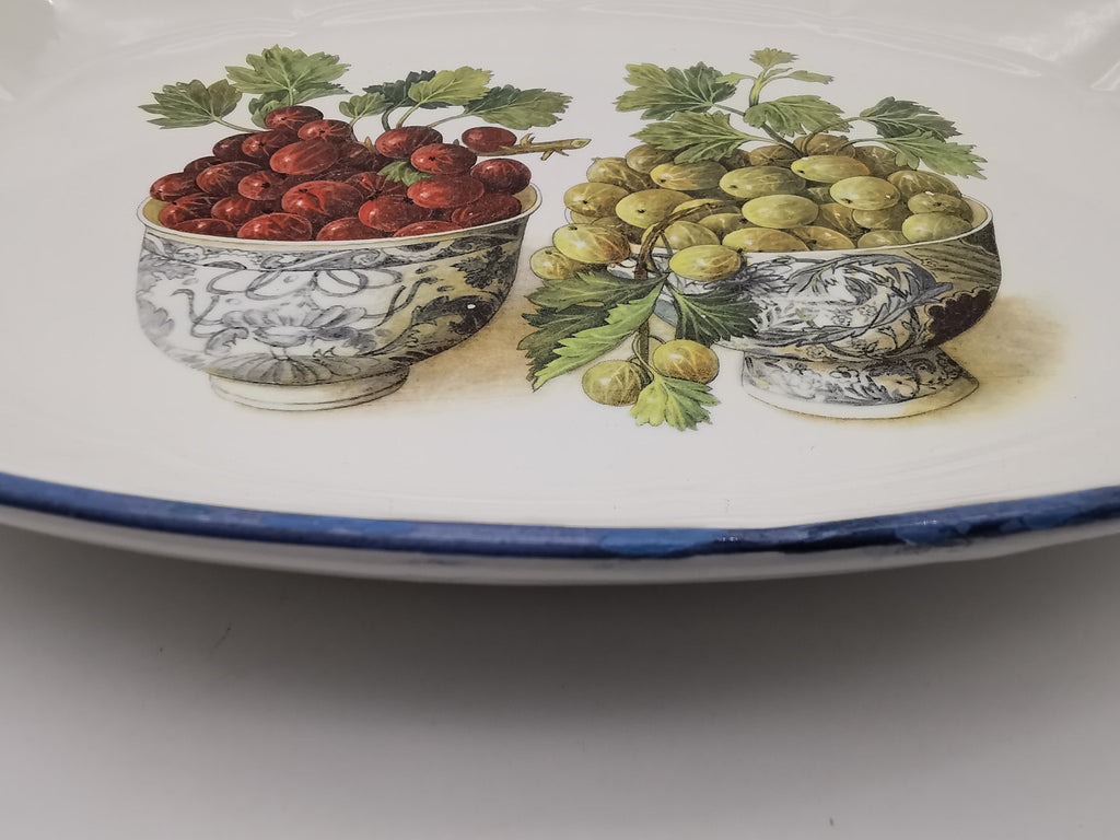 Large Vintage Italian Ceramic Serving Platter – 16" Beautiful Gooseberry Botanical Oval Tray