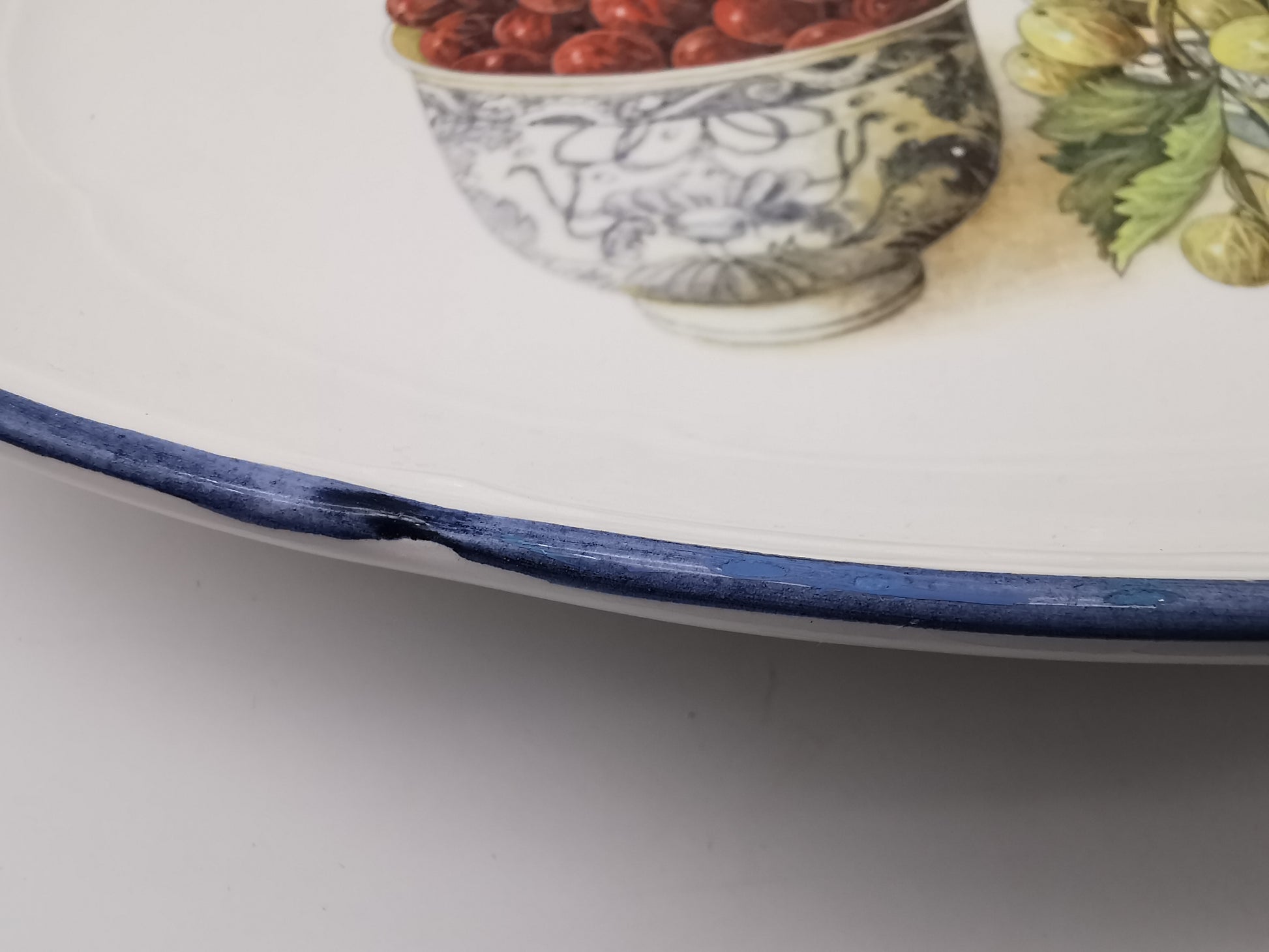 Large Vintage Italian Ceramic Serving Platter – 16" Beautiful Gooseberry Botanical Oval Tray