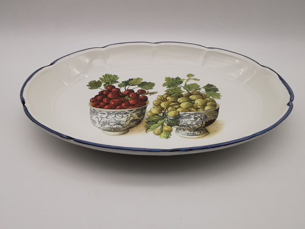 Large Vintage Italian Ceramic Serving Platter – 16" Beautiful Gooseberry Botanical Oval Tray
