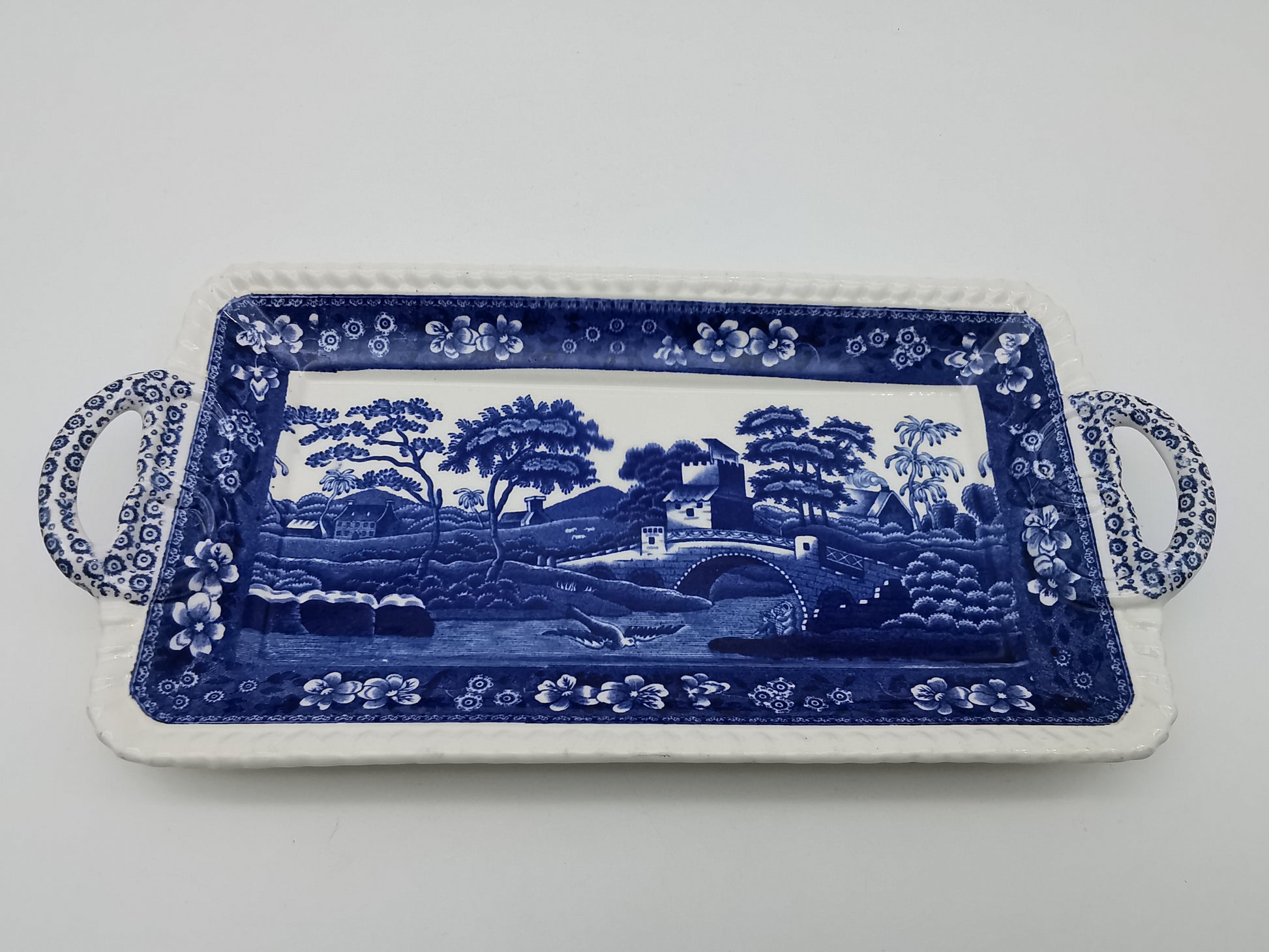 Vintage Copeland Spode's Tower Blue Twin-Handled Rectangular Sandwich Tray Platter