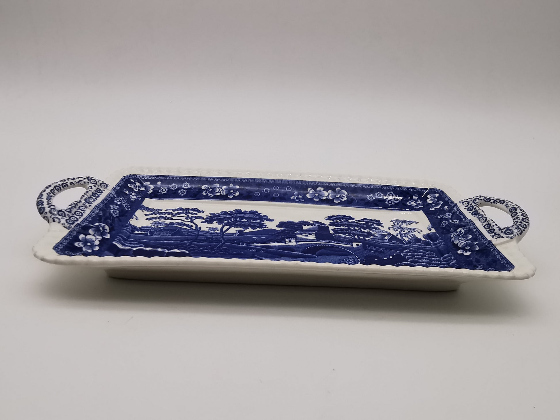 Vintage Copeland Spode's Tower Blue Twin-Handled Rectangular Sandwich Tray Platter