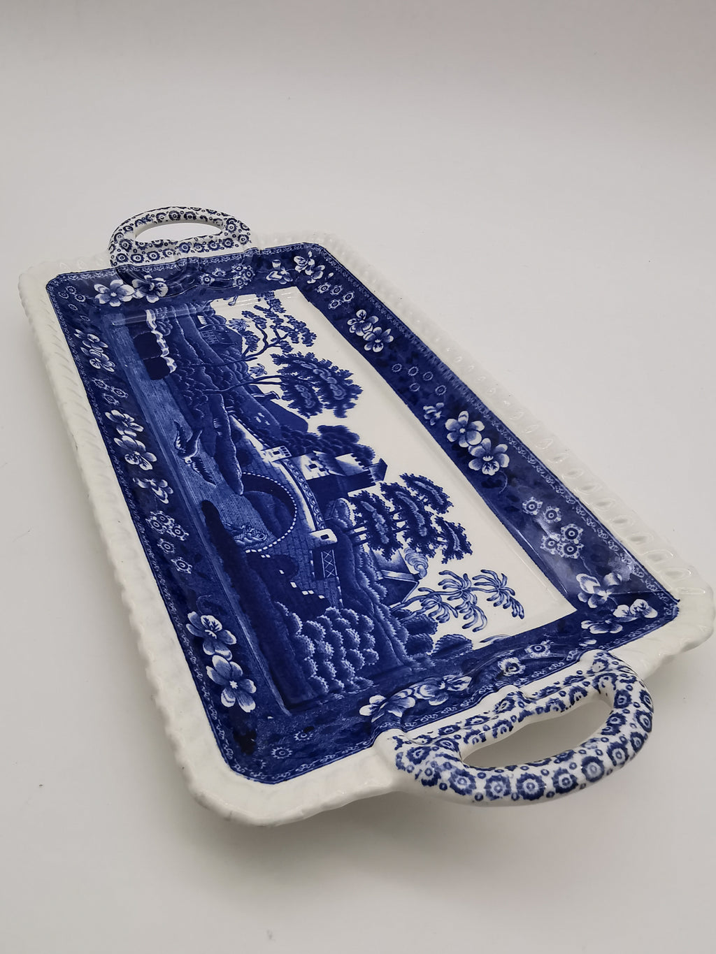 Vintage Copeland Spode's Tower Blue Twin-Handled Rectangular Sandwich Tray Platter