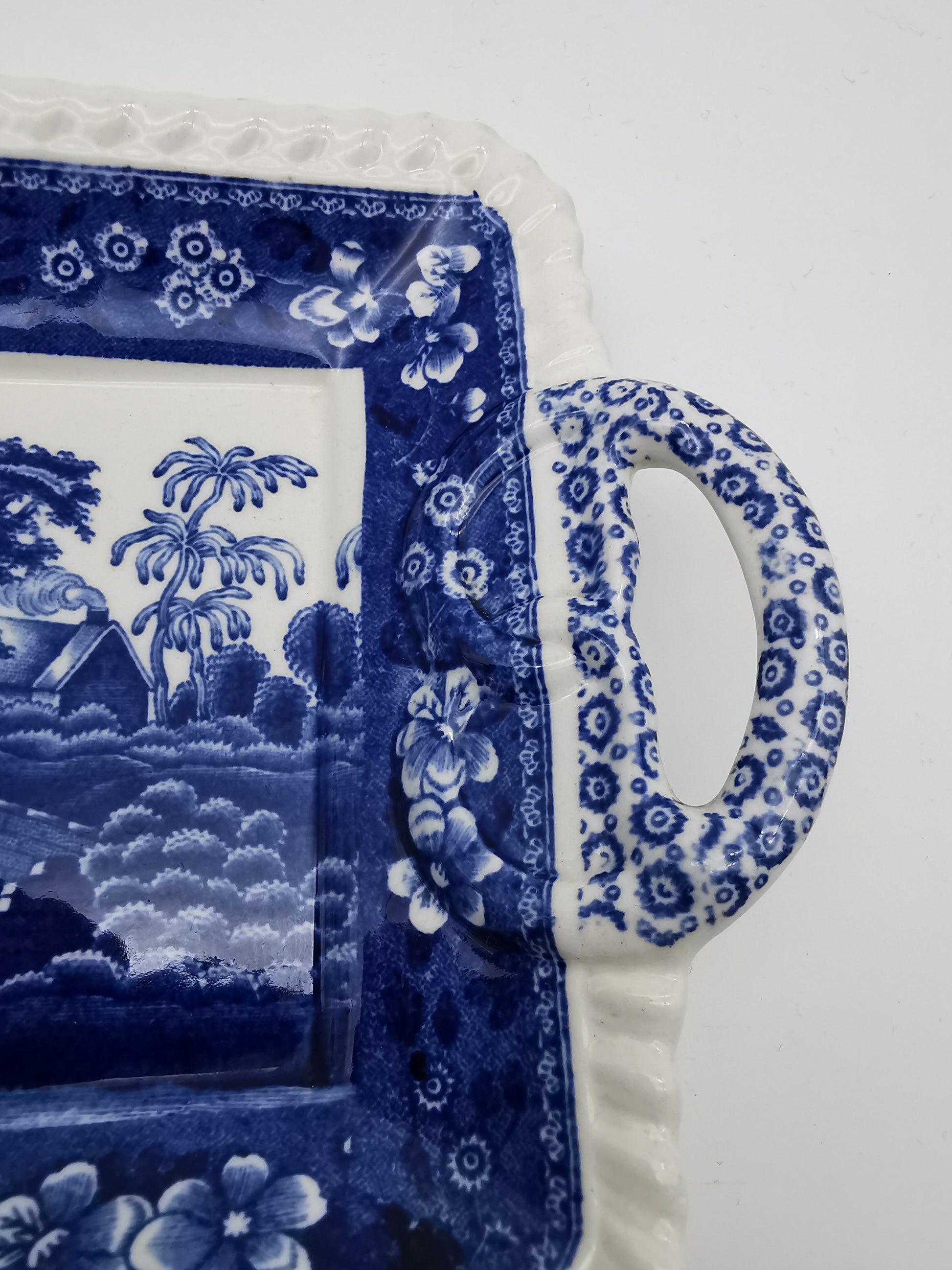Vintage Copeland Spode's Tower Blue Twin-Handled Rectangular Sandwich Tray Platter