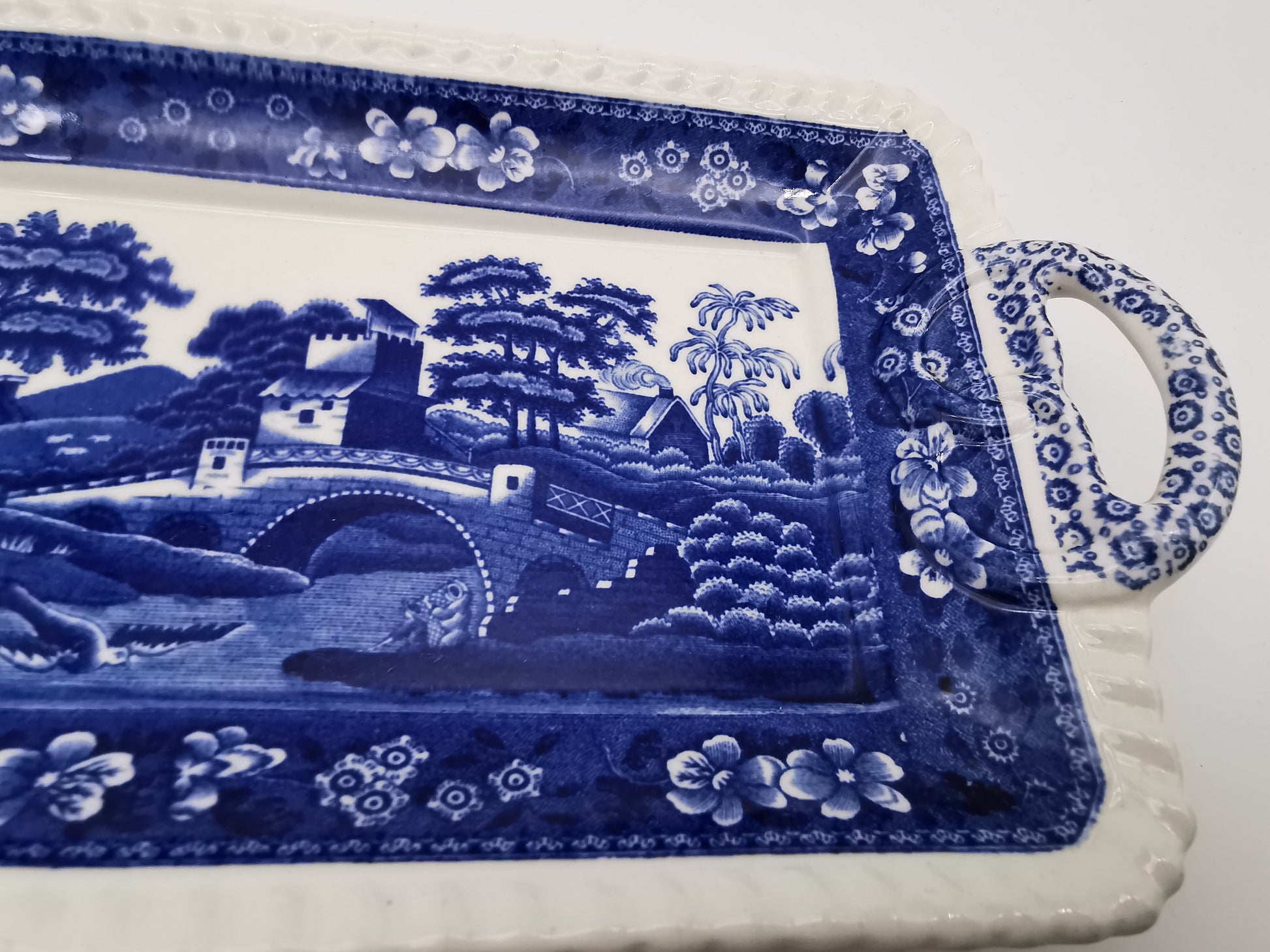 Vintage Copeland Spode's Tower Blue Twin-Handled Rectangular Sandwich Tray Platter