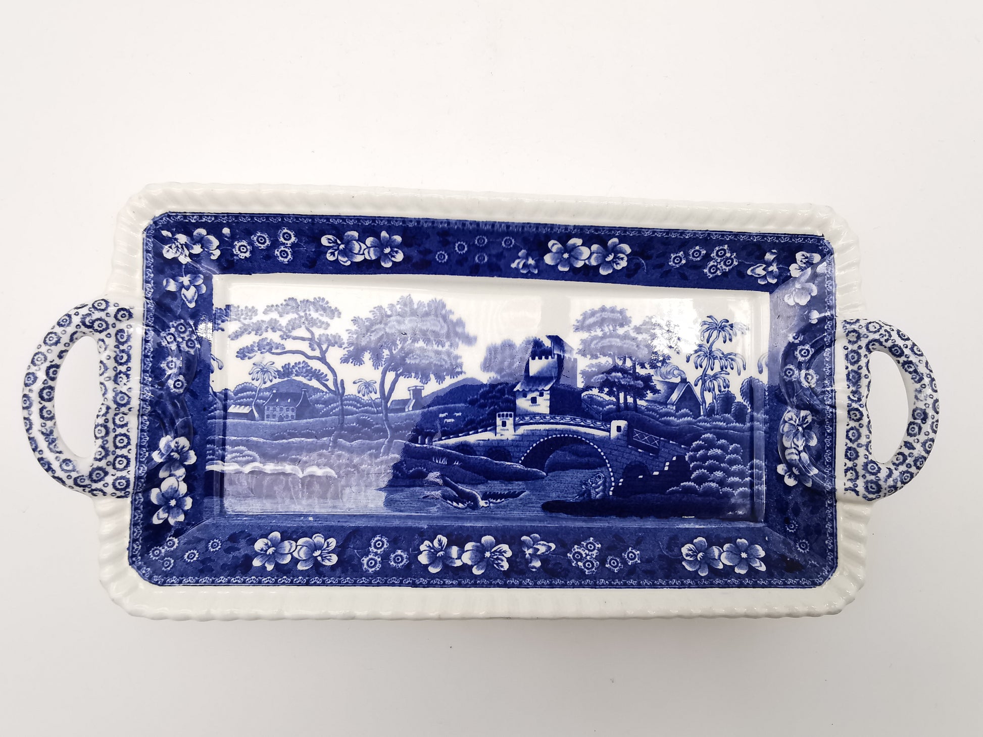 Vintage Copeland Spode's Tower Blue Twin-Handled Rectangular Sandwich Tray Platter