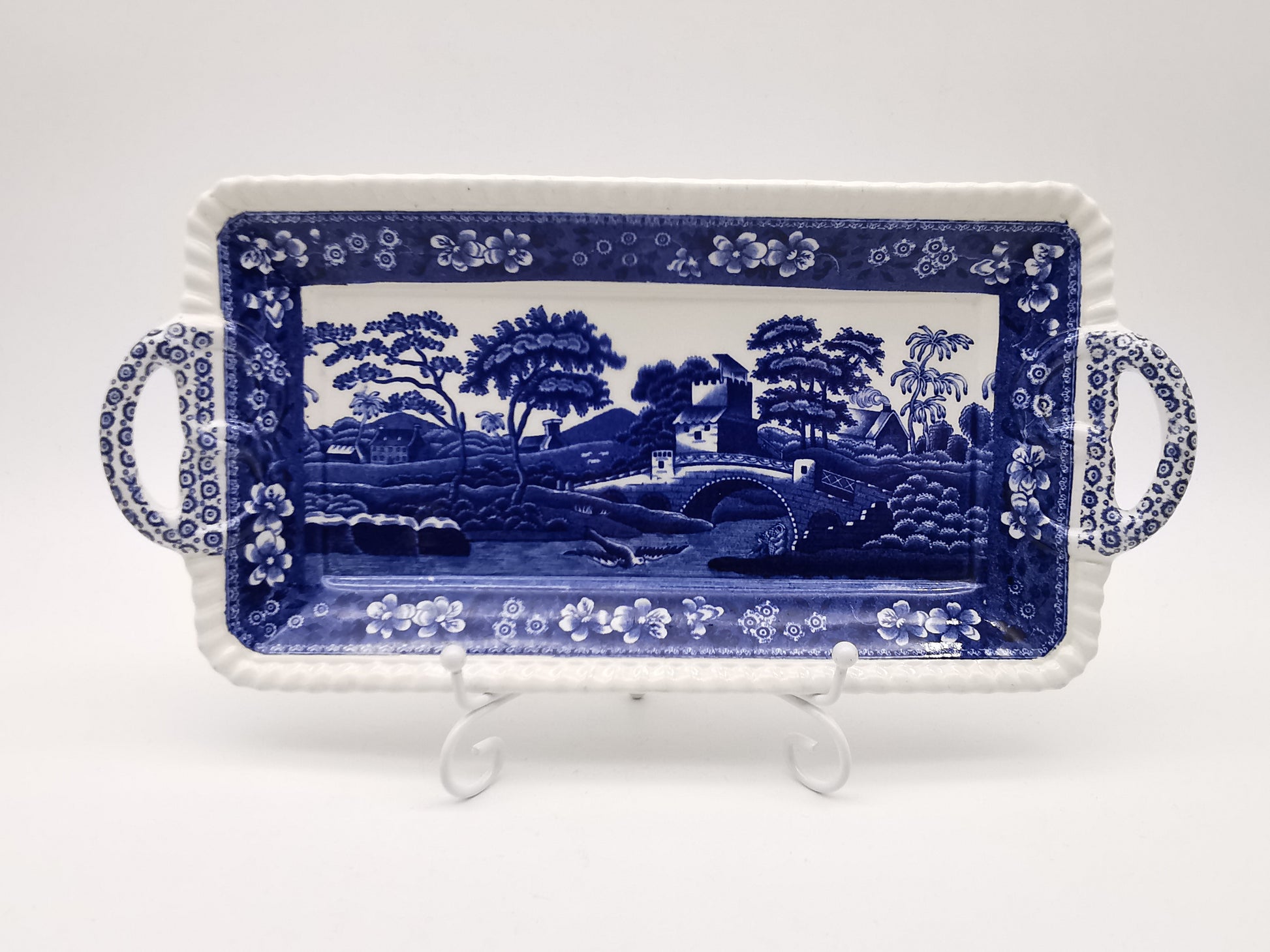 Vintage Copeland Spode's Tower Blue Twin-Handled Rectangular Sandwich Tray Platter