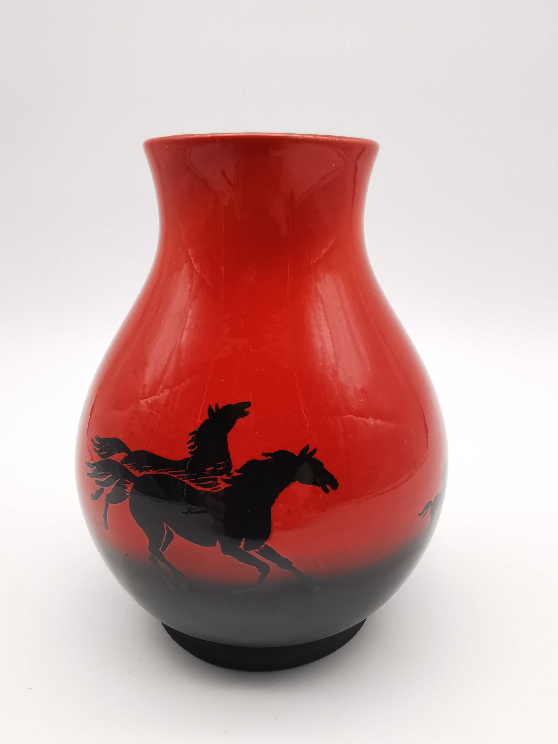 Vintage SylvaC "Wild Horses" Flambé Vase - Red & Black Sunset, Pattern 4264
