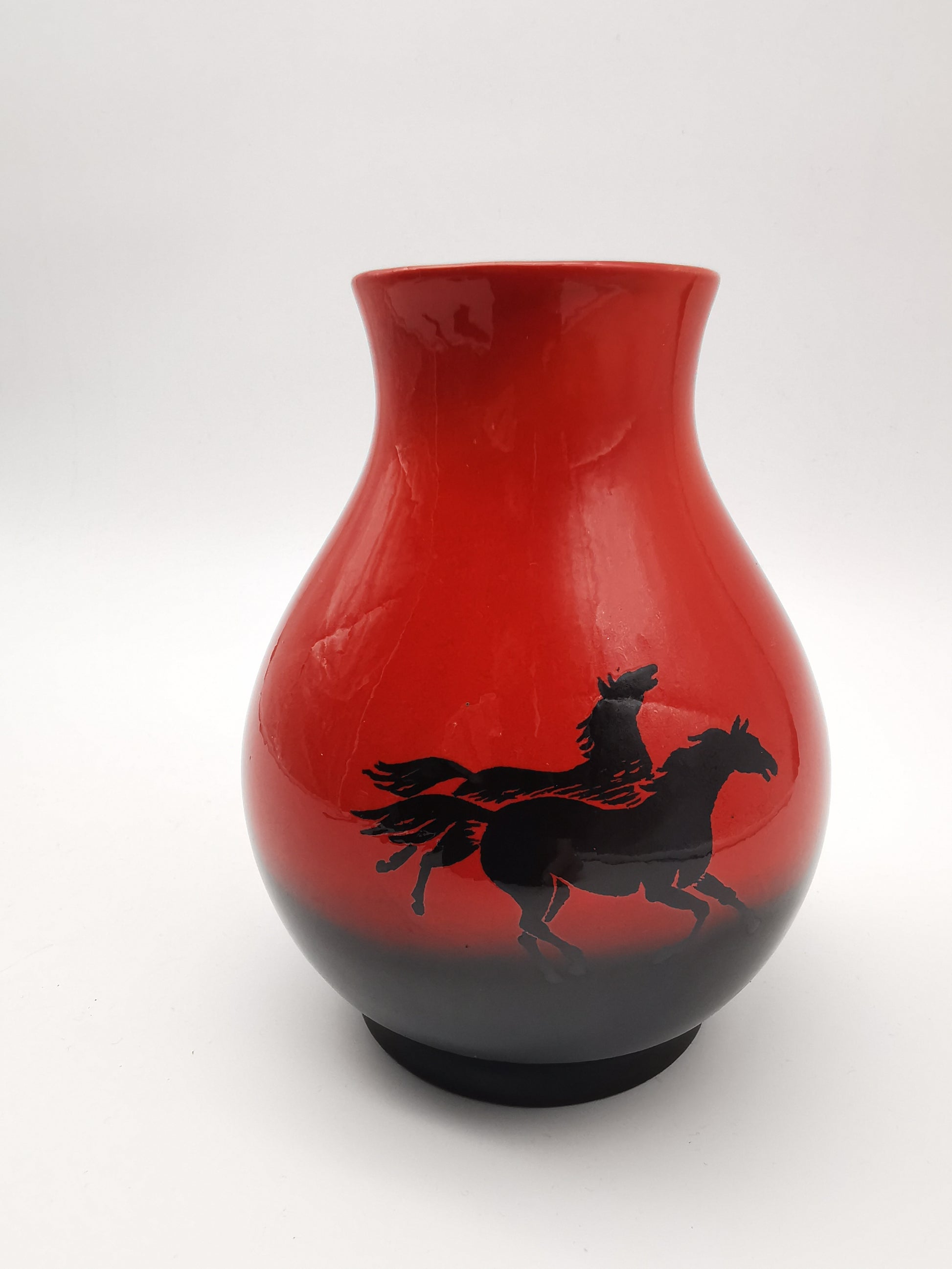 Vintage SylvaC "Wild Horses" Flambé Vase - Red & Black Sunset, Pattern 4264