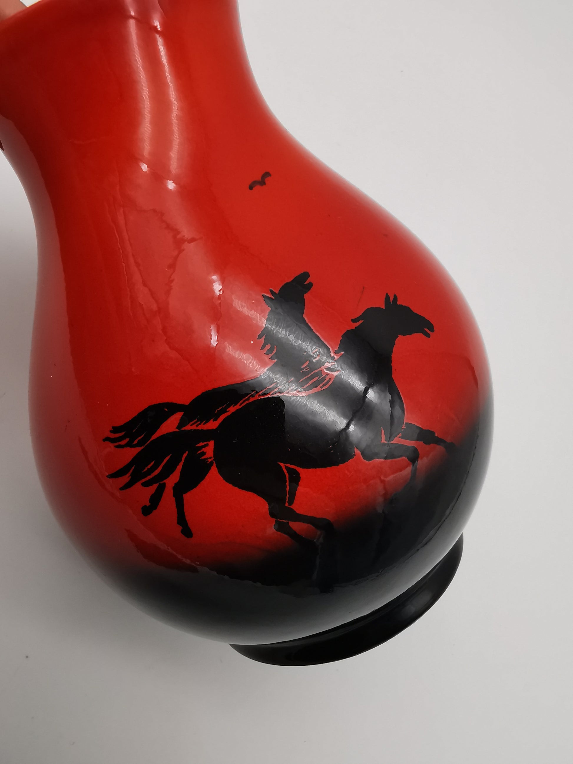 Vintage SylvaC "Wild Horses" Flambé Vase - Red & Black Sunset, Pattern 4264