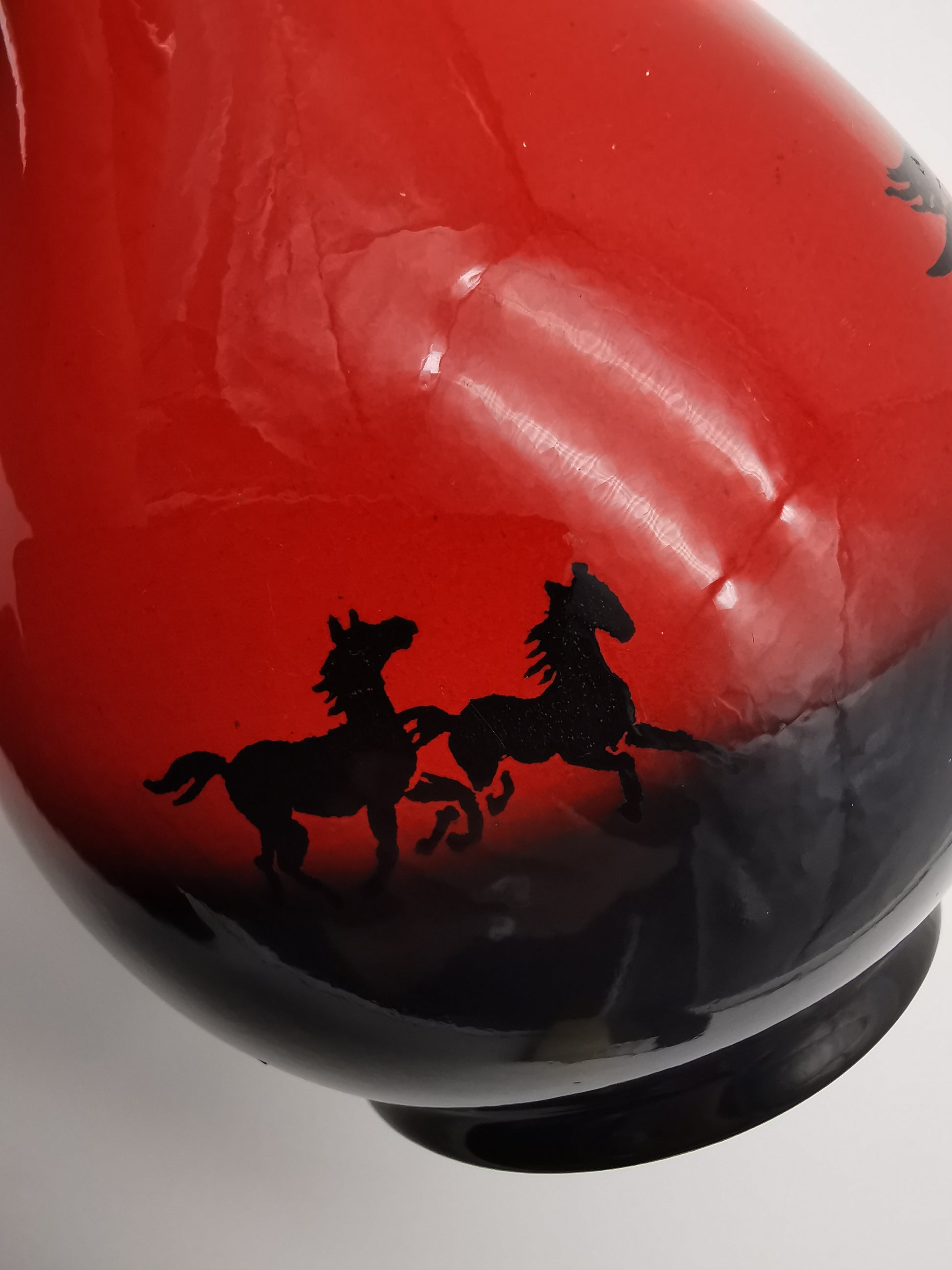 Vintage SylvaC "Wild Horses" Flambé Vase - Red & Black Sunset, Pattern 4264